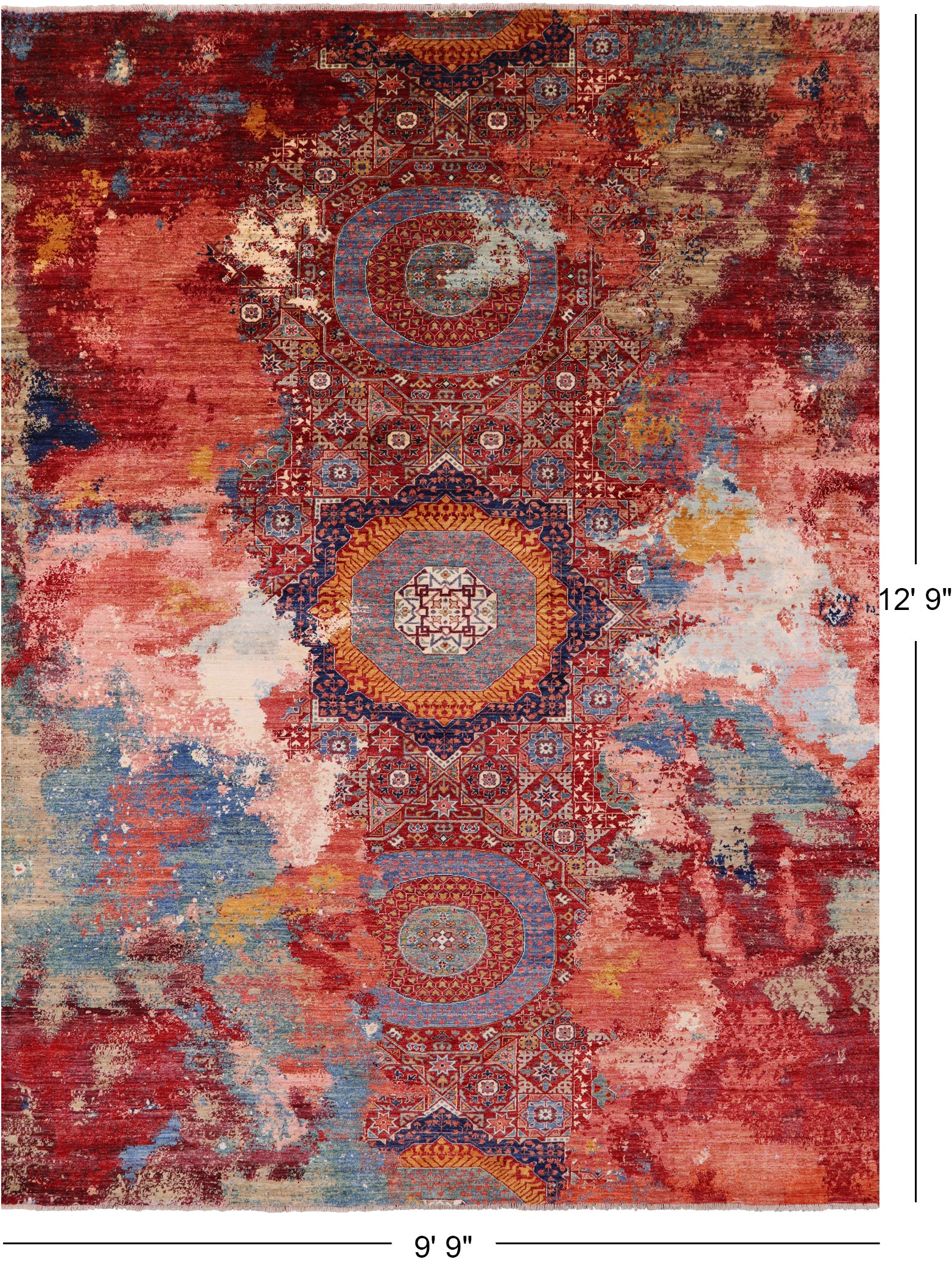 Asbtract Modern Mamluk Hand Knotted Wool Rug - 9' 9" X 12' 9" - Golden Nile