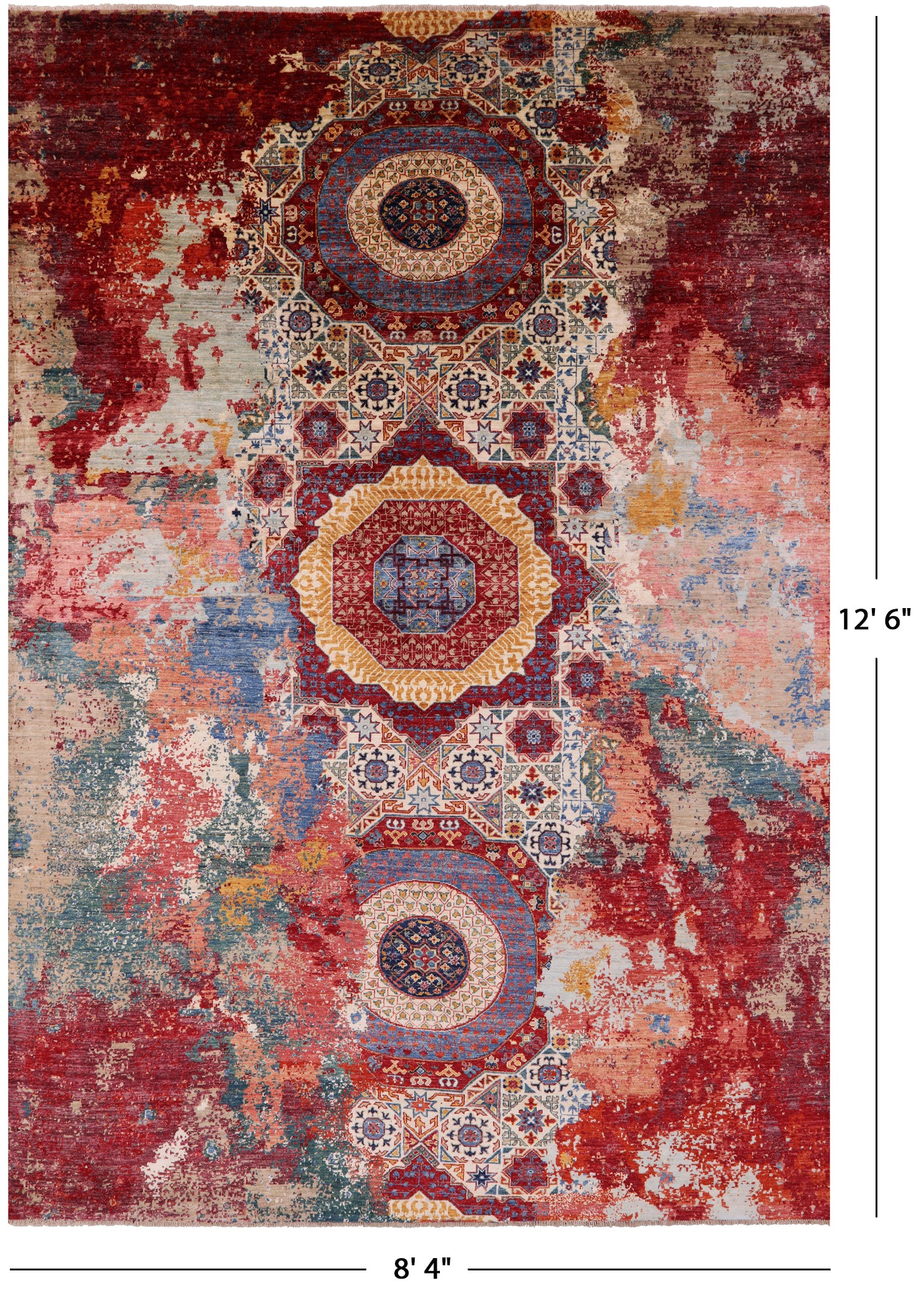 Abstract Modern Mamluk Hand Knotted Wool Rug - 8' 4" X 12' 6" - Golden Nile