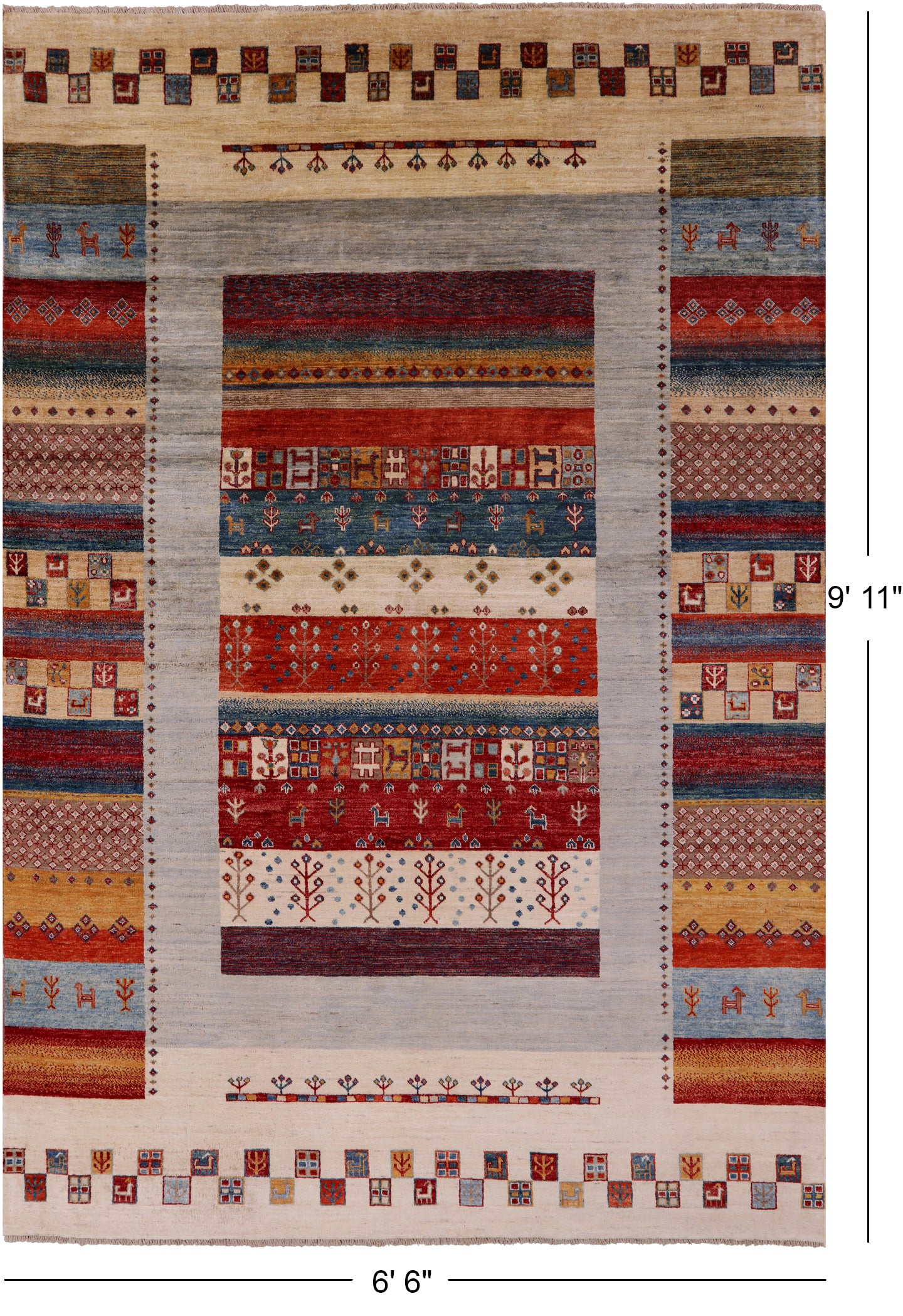 Tribal Persian Gabbeh Hand Knotted Wool Rug - 6' 6" X 9' 11" - Golden Nile
