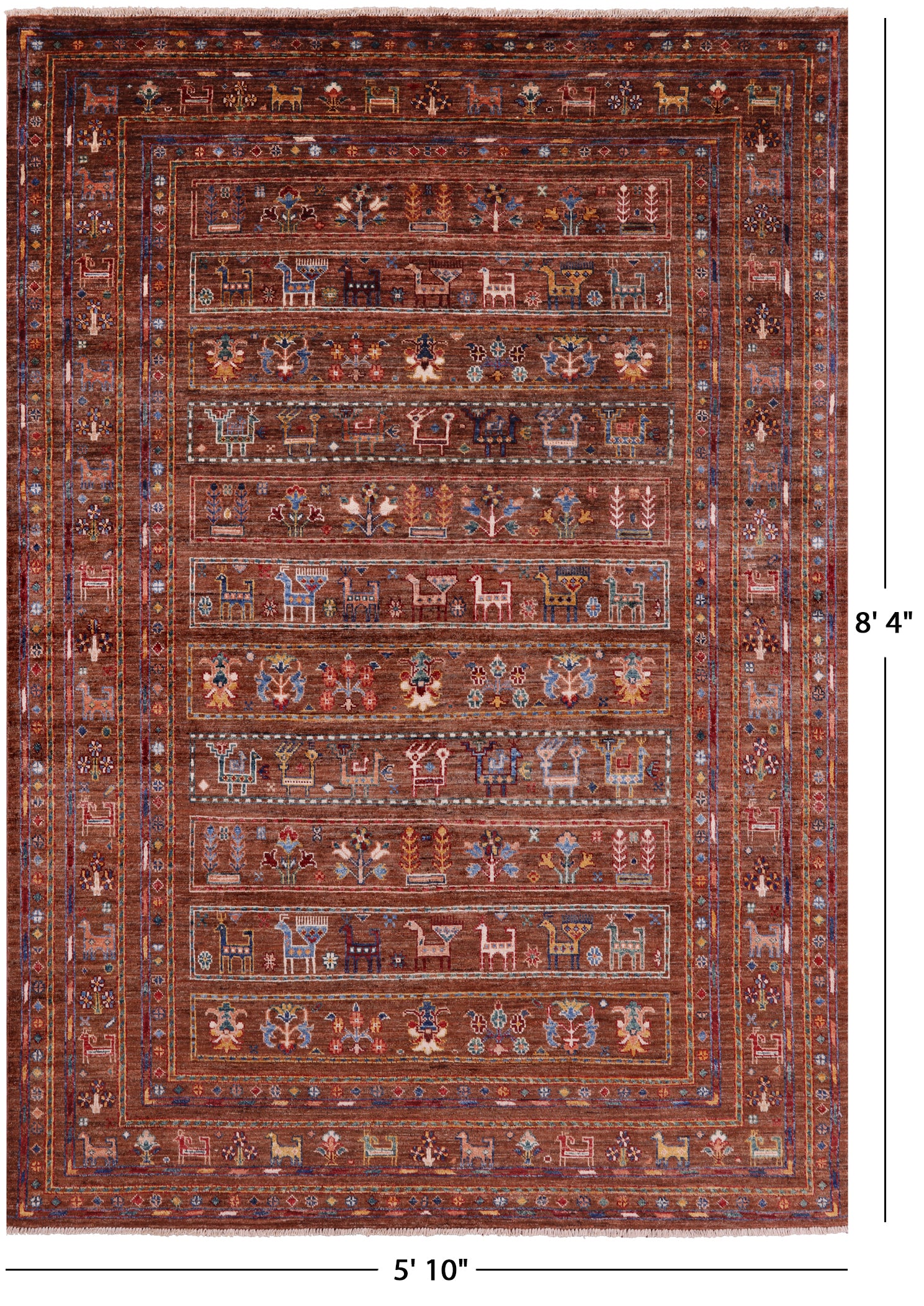 Brown Tribal Persian Gabbeh Hand Knotted Wool Rug - 5' 10" X 8' 4" - Golden Nile
