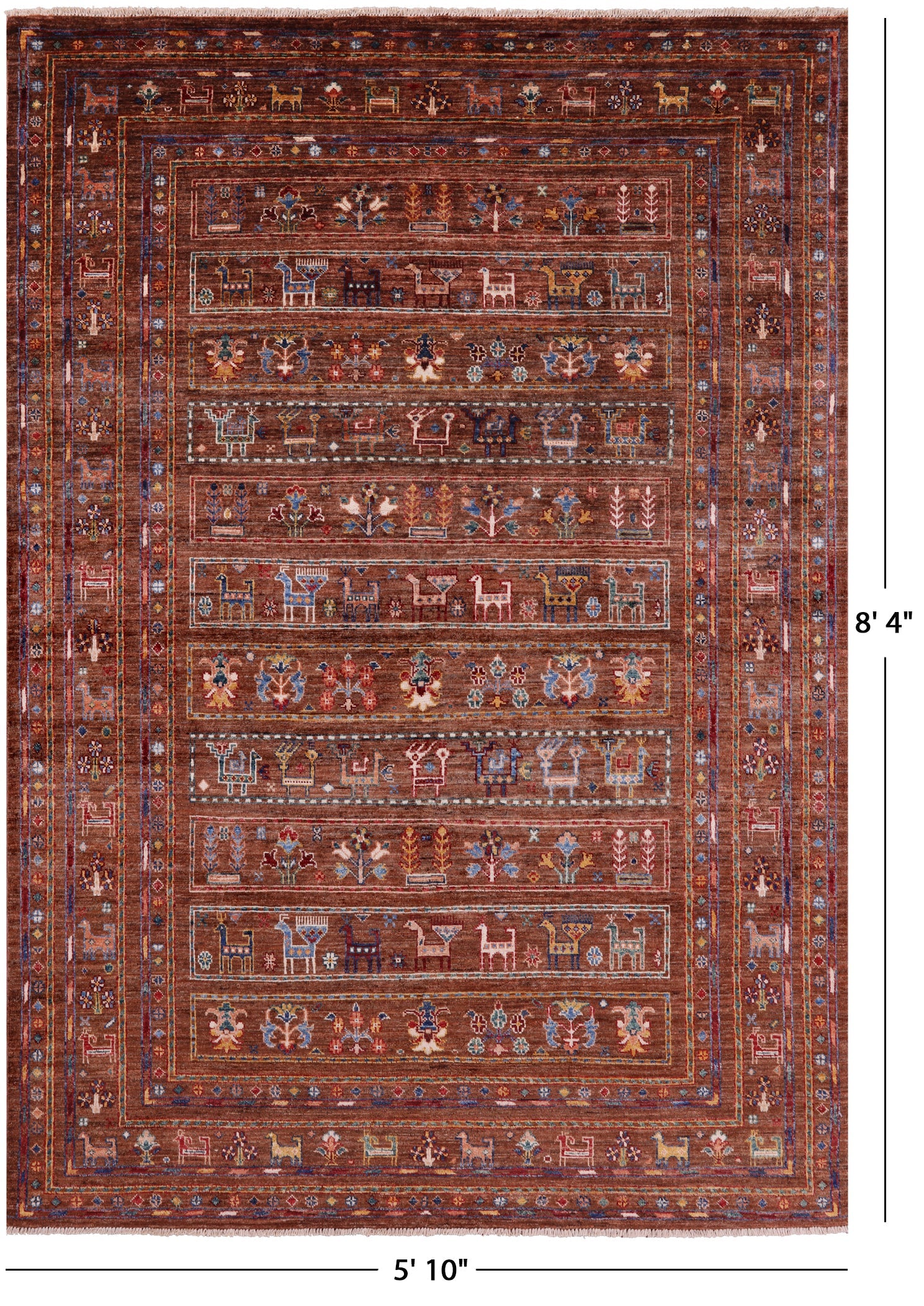 Brown Tribal Persian Gabbeh Hand Knotted Wool Rug - 5' 10" X 8' 4" - Golden Nile