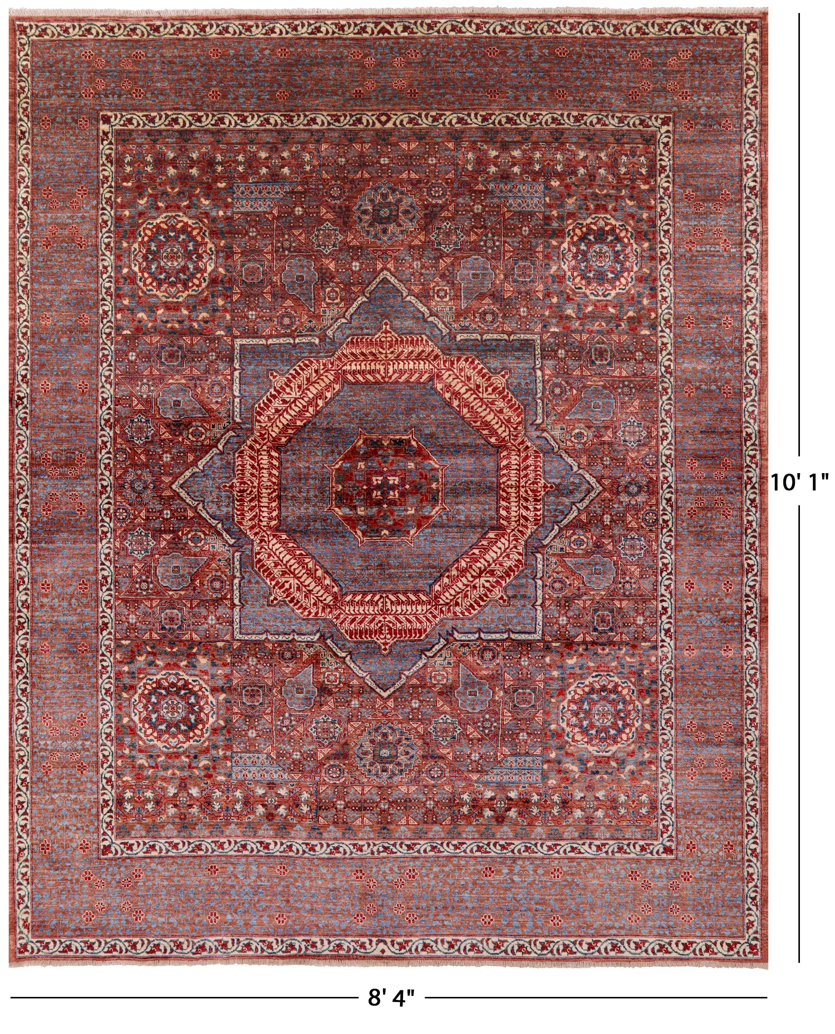 Geometric Persian Mamluk Hand Knotted Wool Rug - 8' 4" X 10' 1" - Golden Nile