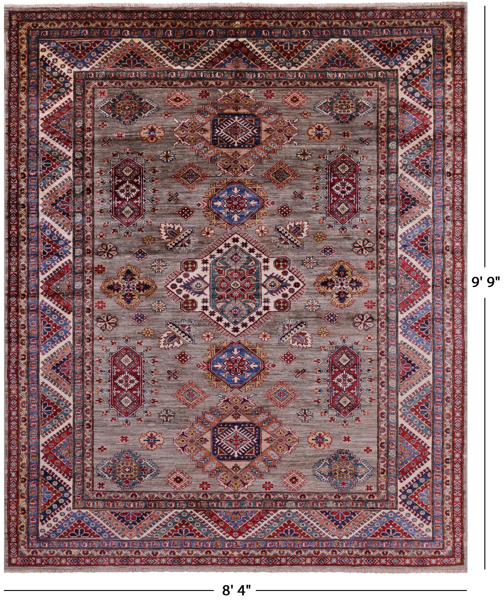Super Kazak Hand Knotted Wool Rug - 8' 4" X 9' 9" - Golden Nile