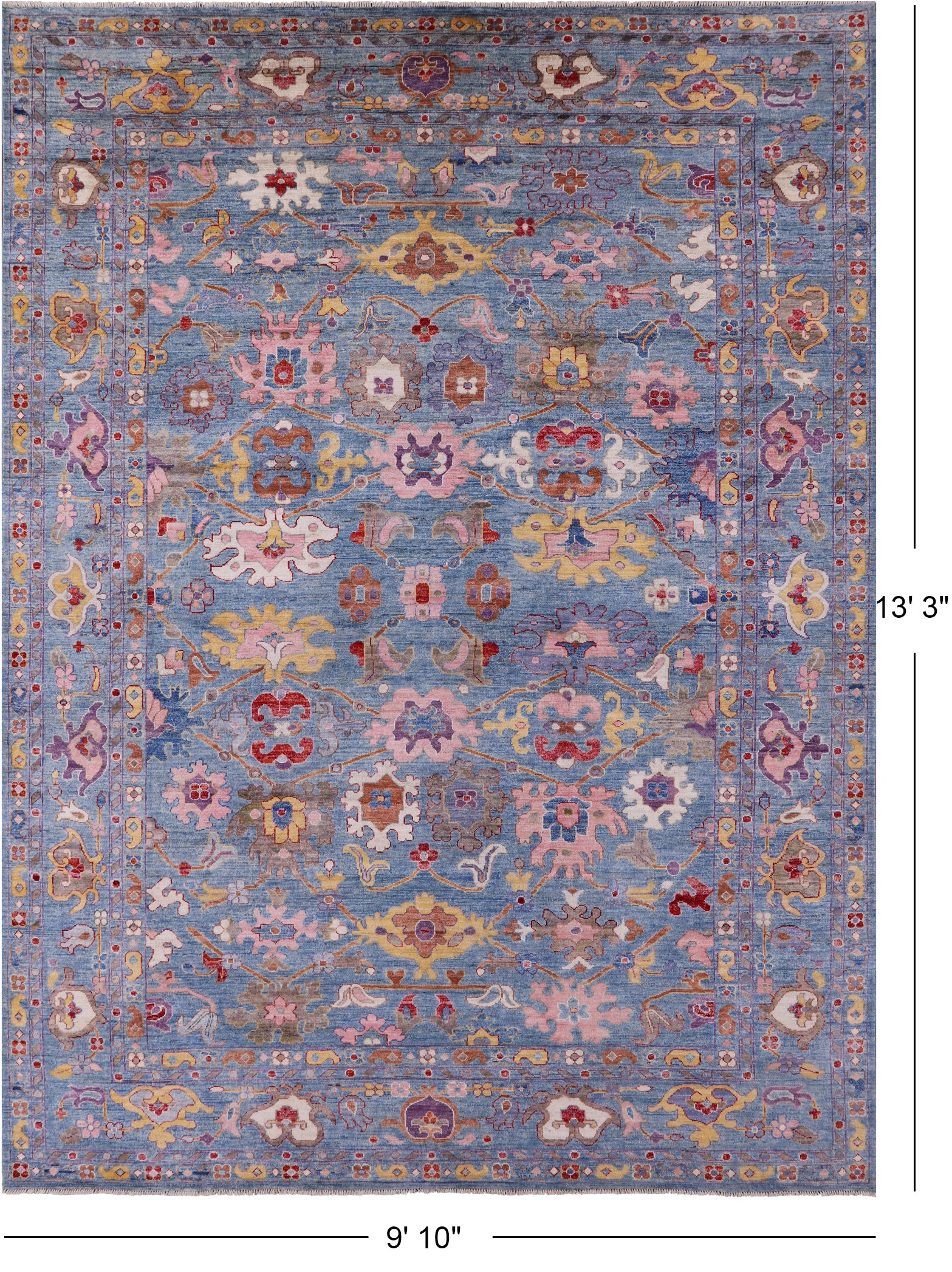 Blue Turkish Oushak Hand Knotted Wool Rug - 9' 10" X 13' 3" - Golden Nile