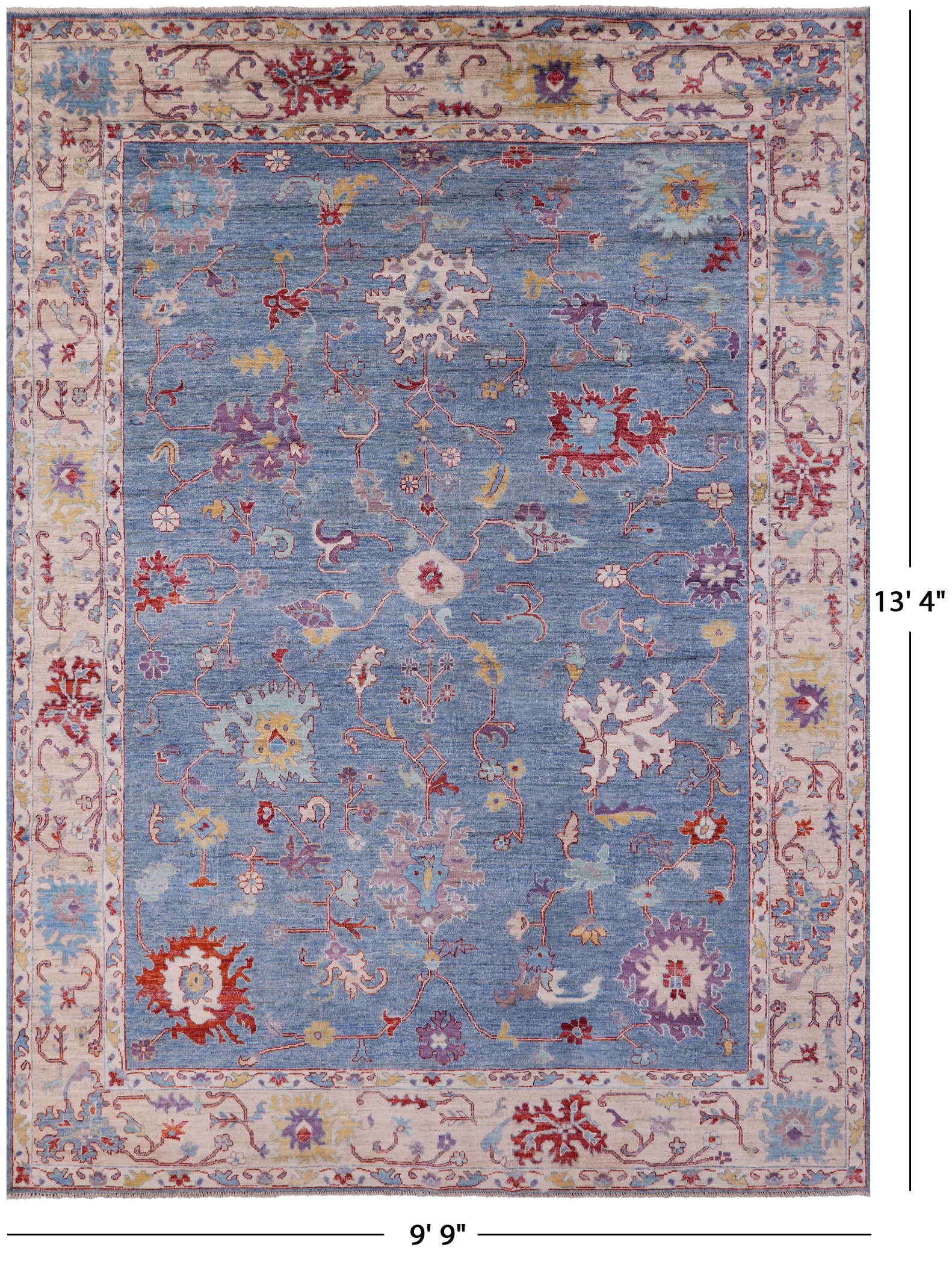Blue Turkish Oushak Handmade Wool Rug - 9' 9" X 13' 4" - Golden Nile