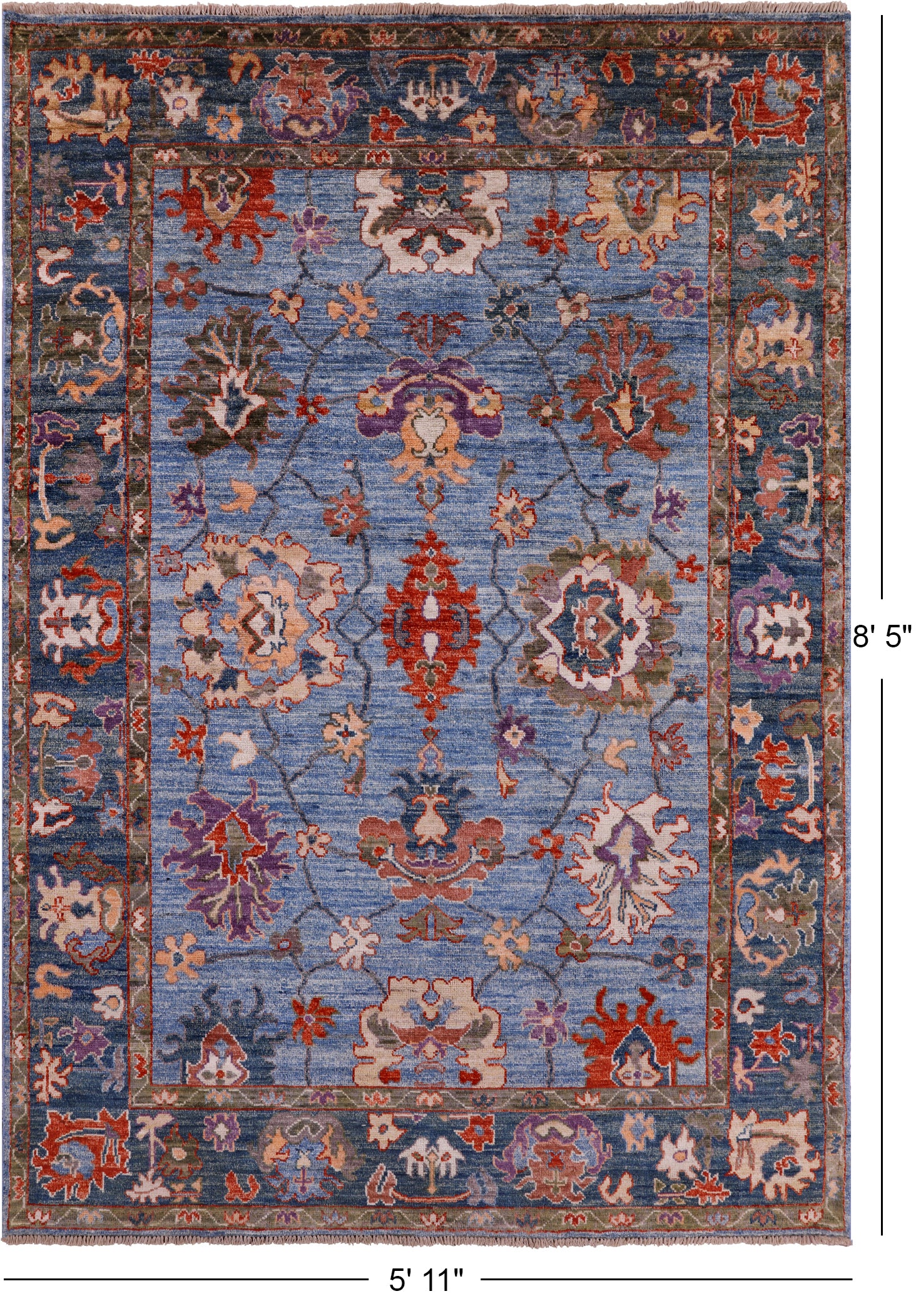 Blue Turkish Oushak Hand Knotted Wool Rug - 5' 11" X 8' 5" - Golden Nile