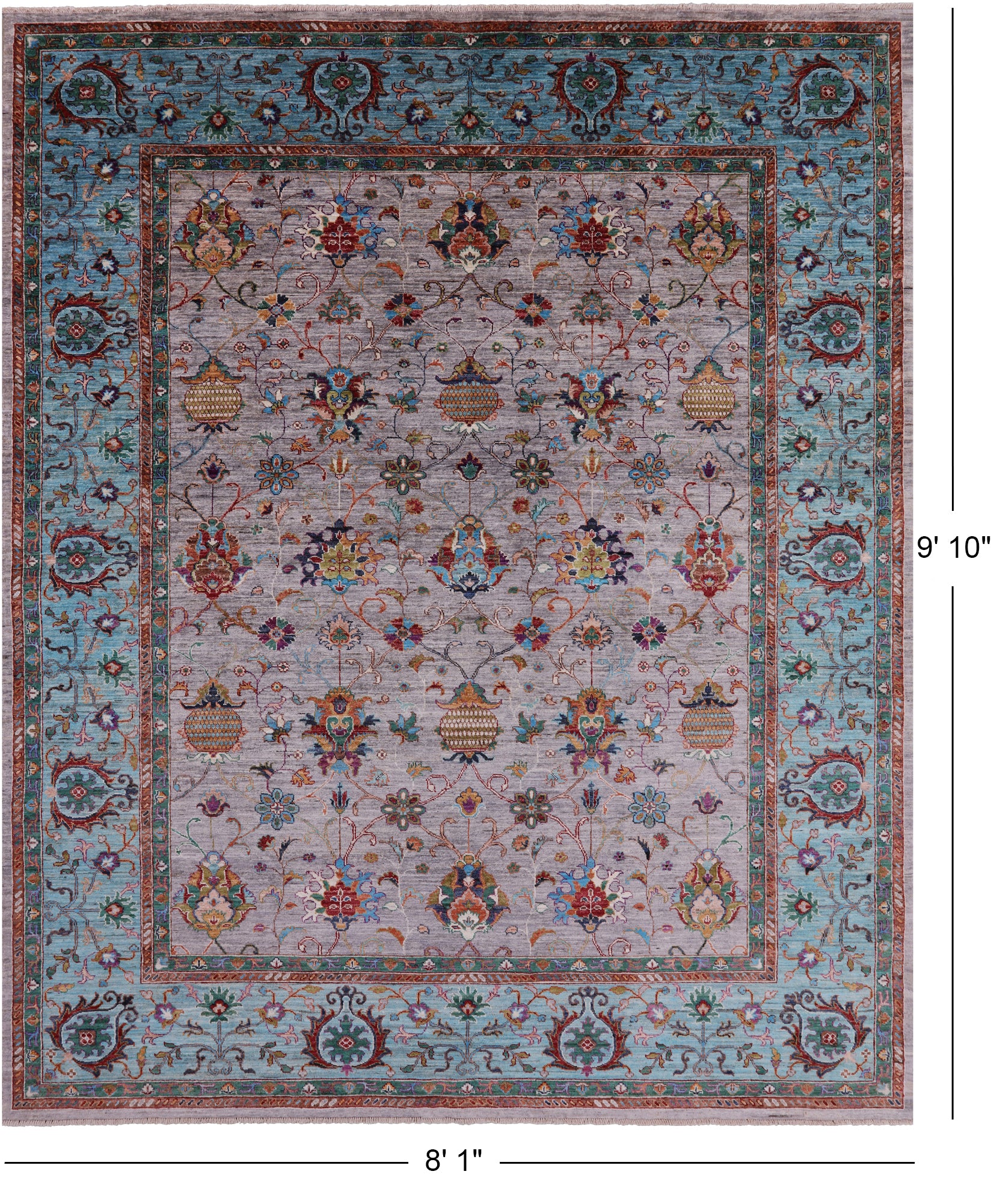 Grey Peshawar Handmade Wool Rug - 8' 1" X 9' 10" - Golden Nile