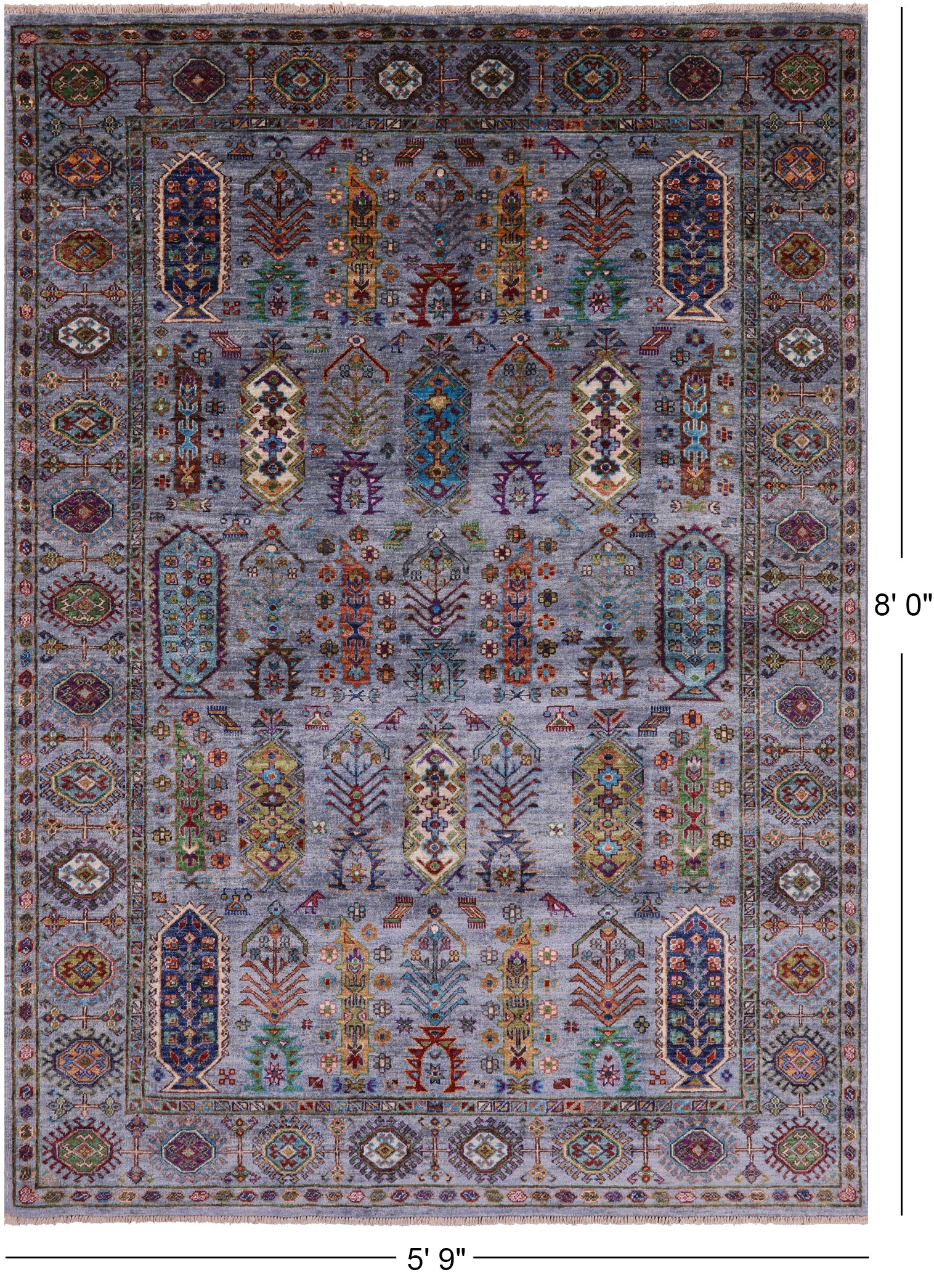 Turkmen Ersari Handmade Wool Rug - 5' 9" X 8' 0" - Golden Nile