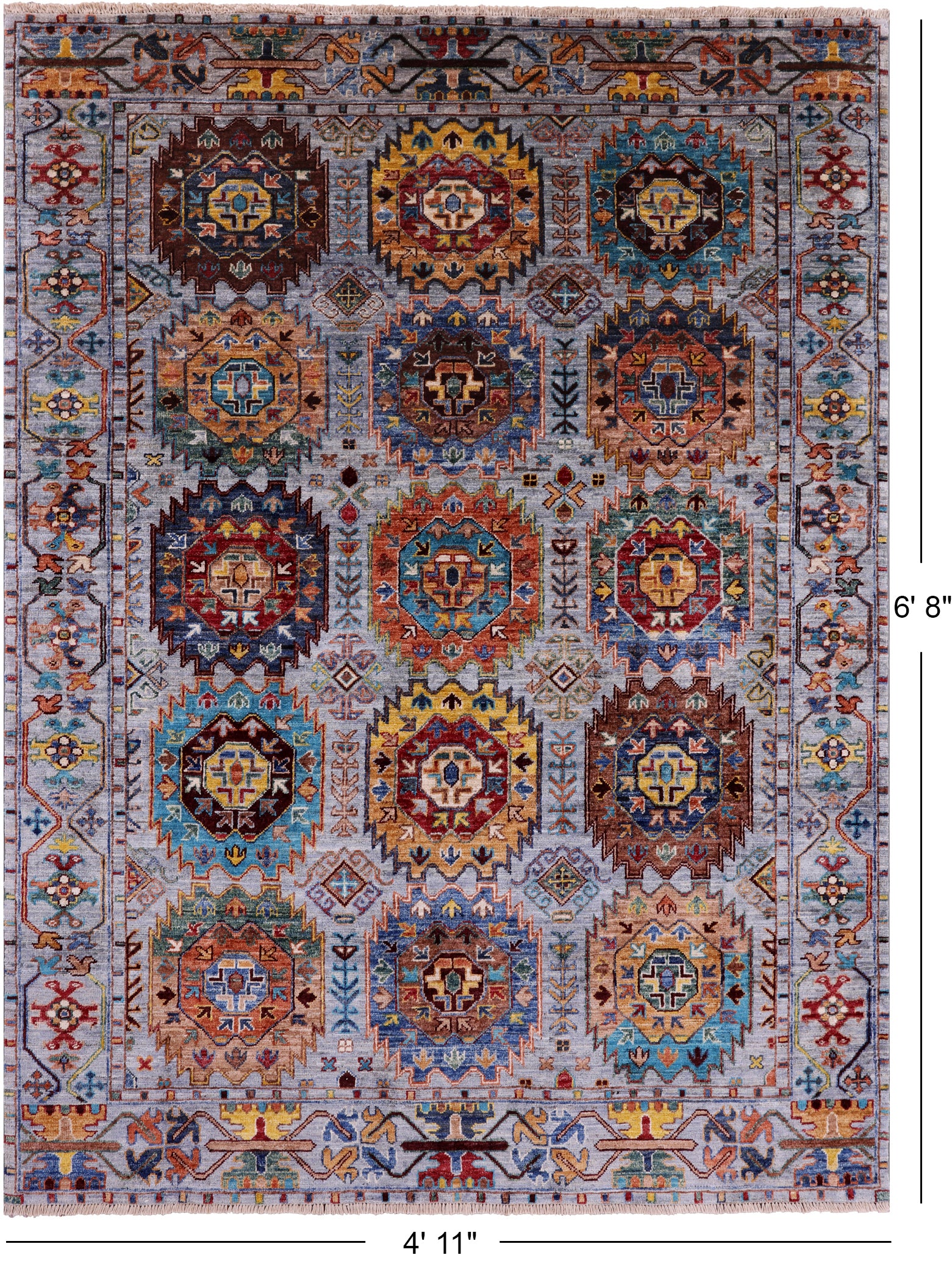 Grey Turkmen Ersari Hand Knotted Wool Rug - 4' 11" X 6' 8" - Golden Nile