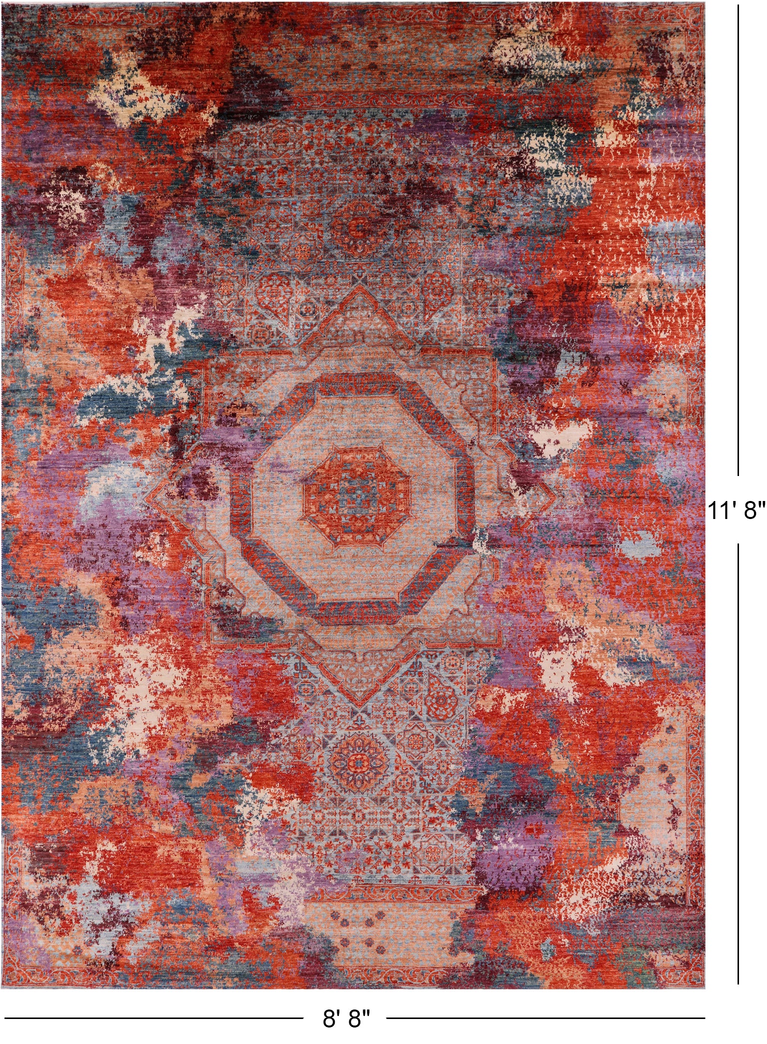 Abstract Modern Mamluk Hand Knotted Wool Rug - 8' 8" X 11' 8" - Golden Nile