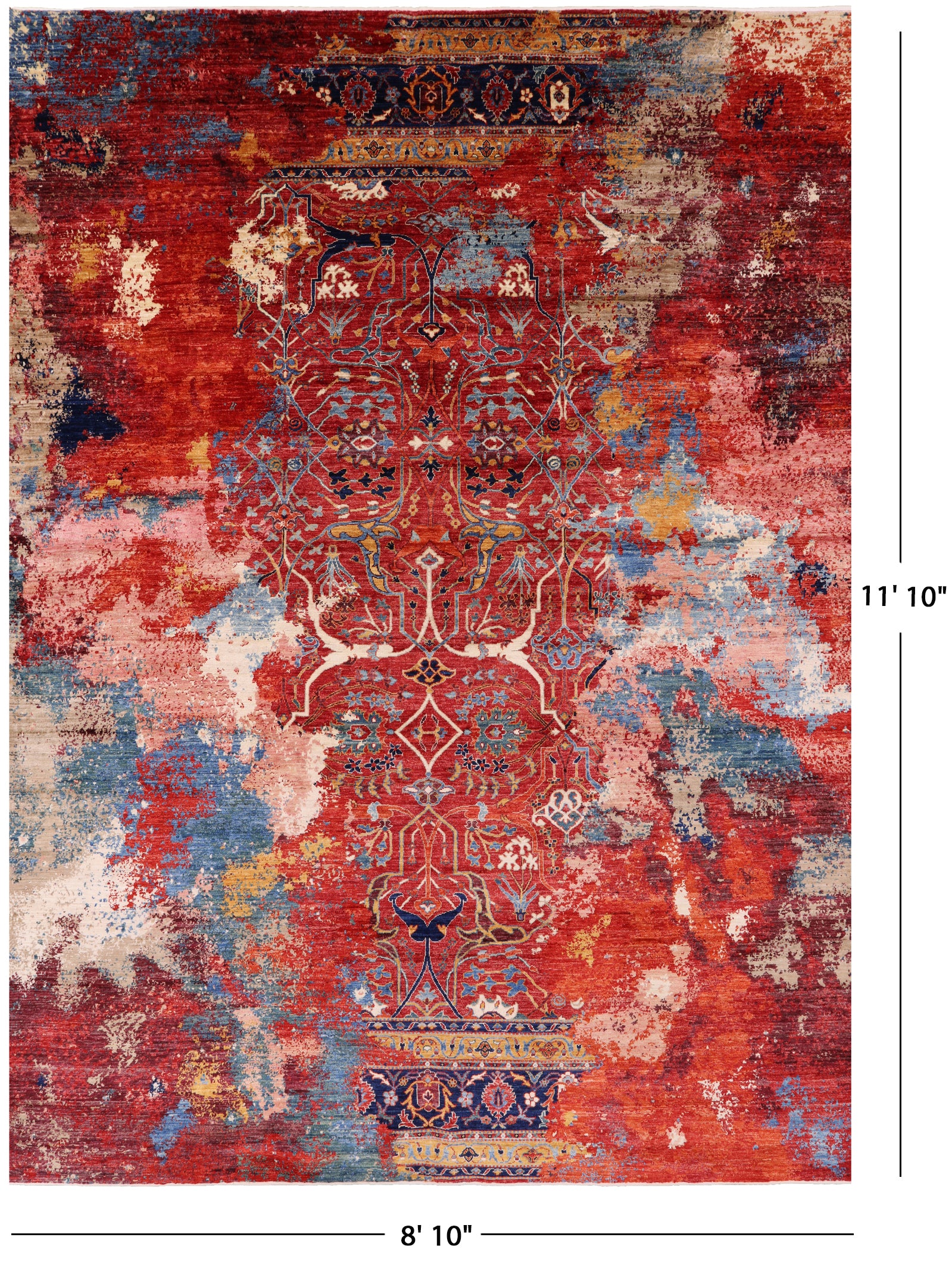 Modern Fine Serapi Hand Knotted Wool Rug - 8' 10" X 11' 10" - Golden Nile