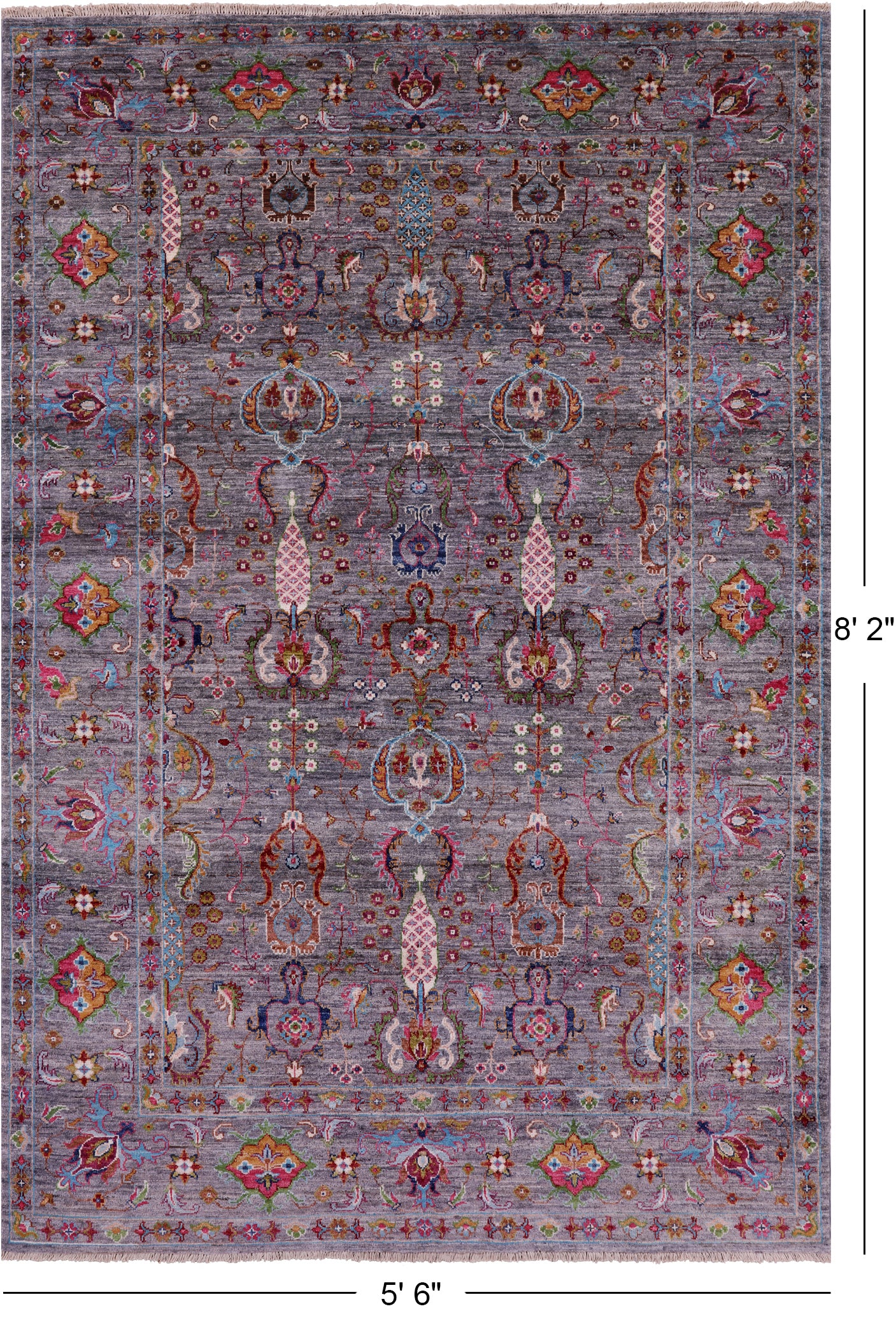 Grey Peshawar Hand Knotted Wool Rug - 5' 6" X 8' 2" - Golden Nile