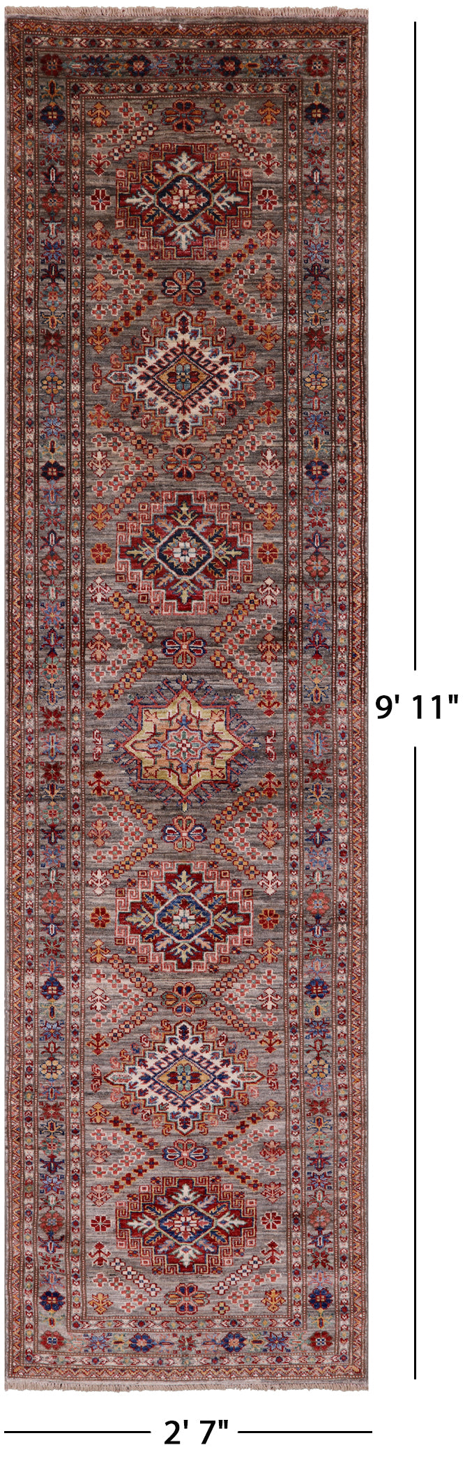 Super Kazak Hand Knotted Wool Runner Rug - 2' 7" X 9' 11" - Golden Nile