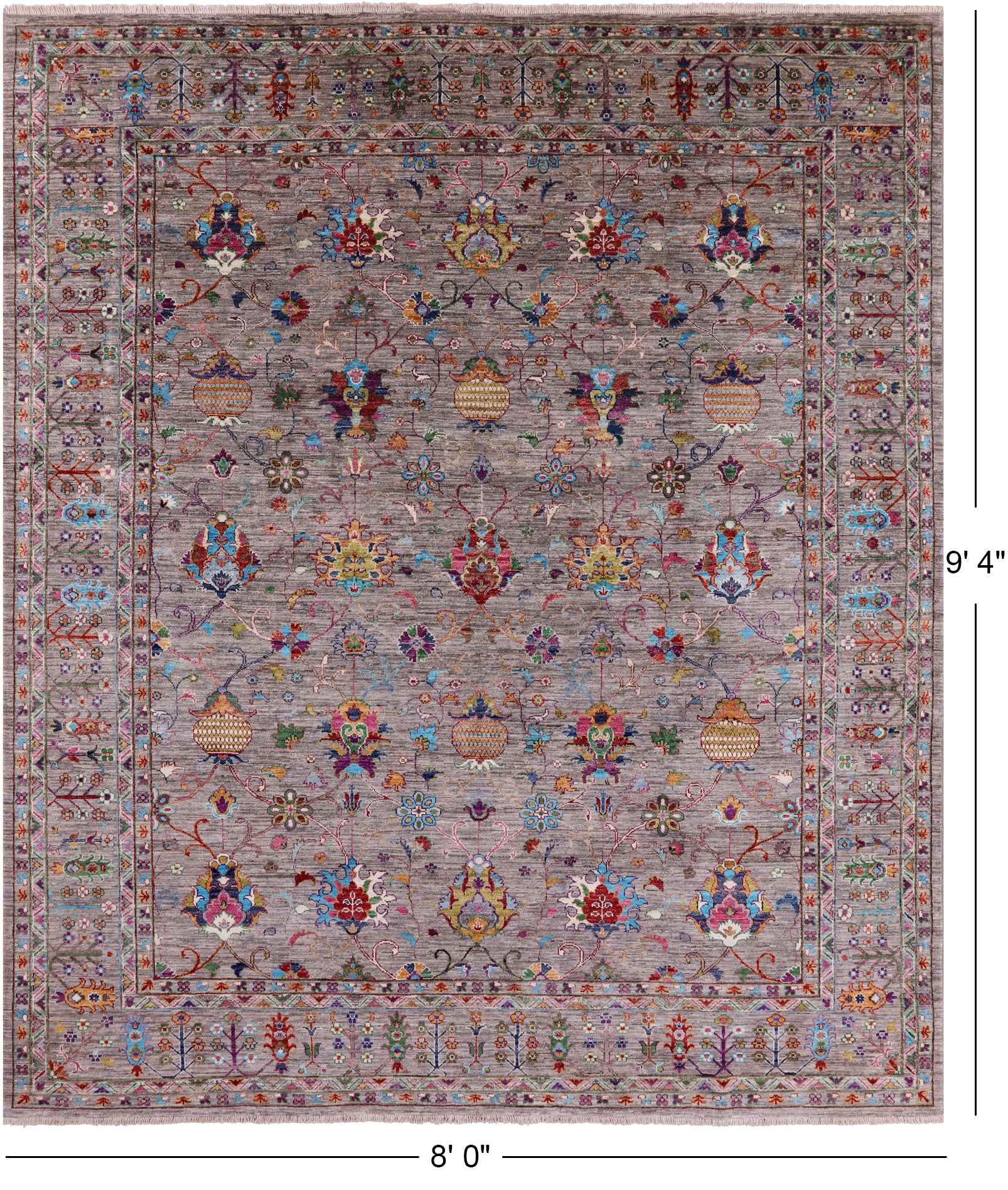 Peshawar Hand Knotted Wool Rug - 8' 0" X 9' 4" - Golden Nile