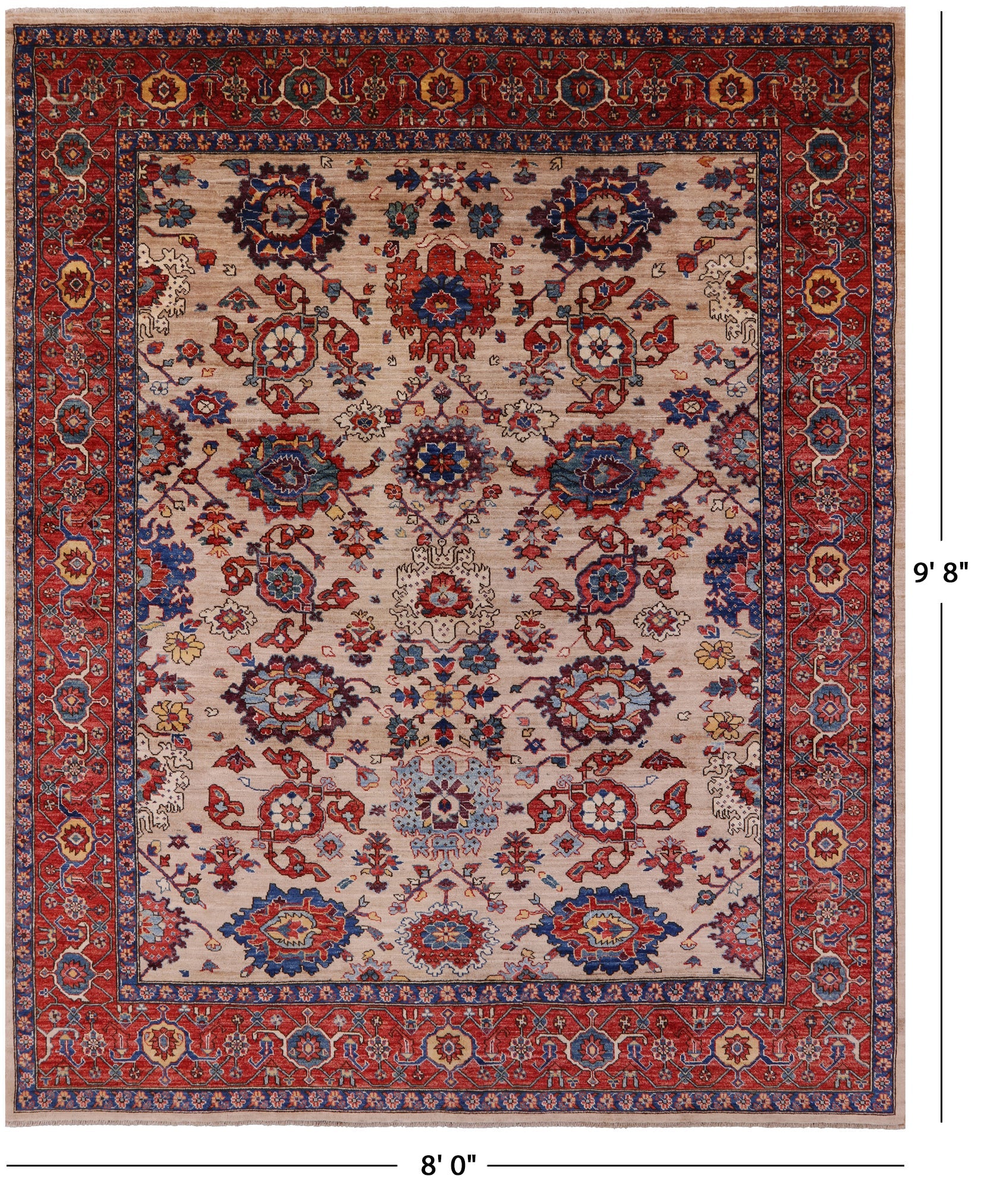 Persian Fine Serapi Hand Knotted Wool Rug - 8' 0" X 9' 8" - Golden Nile