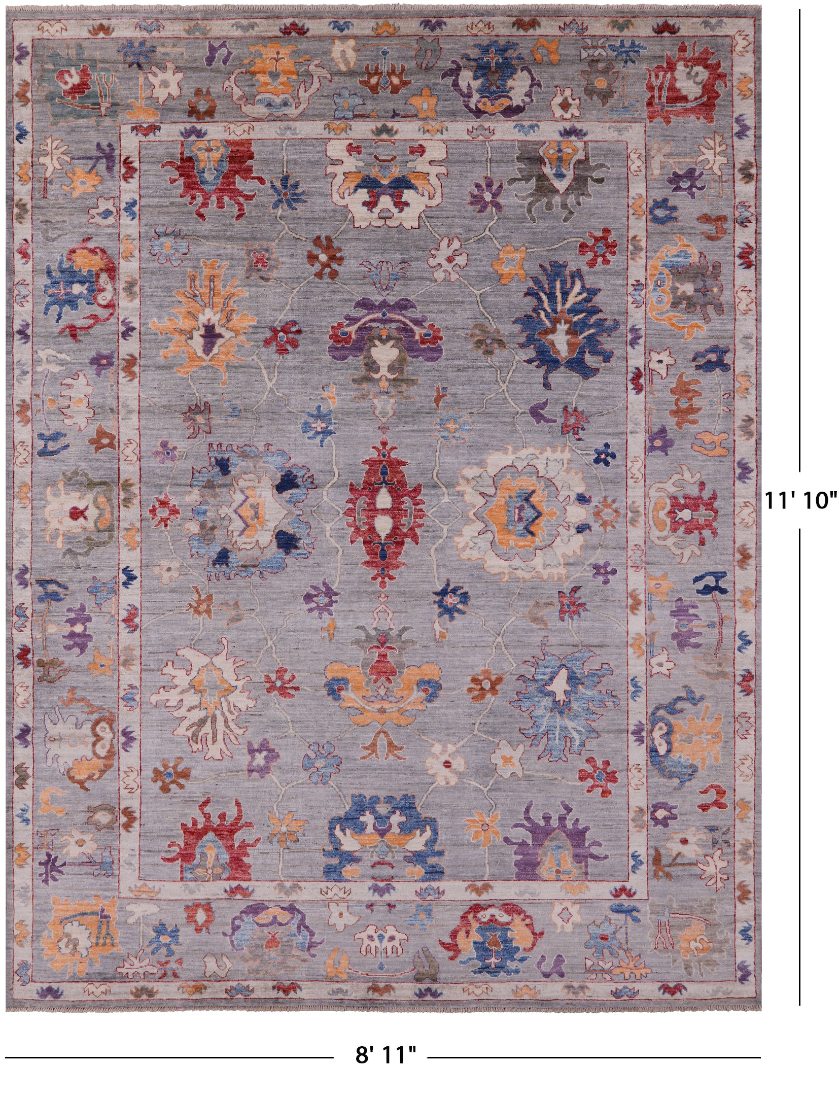 Grey Turkish Oushak Hand Knotted Wool Rug - 8' 11" X 11' 10" - Golden Nile