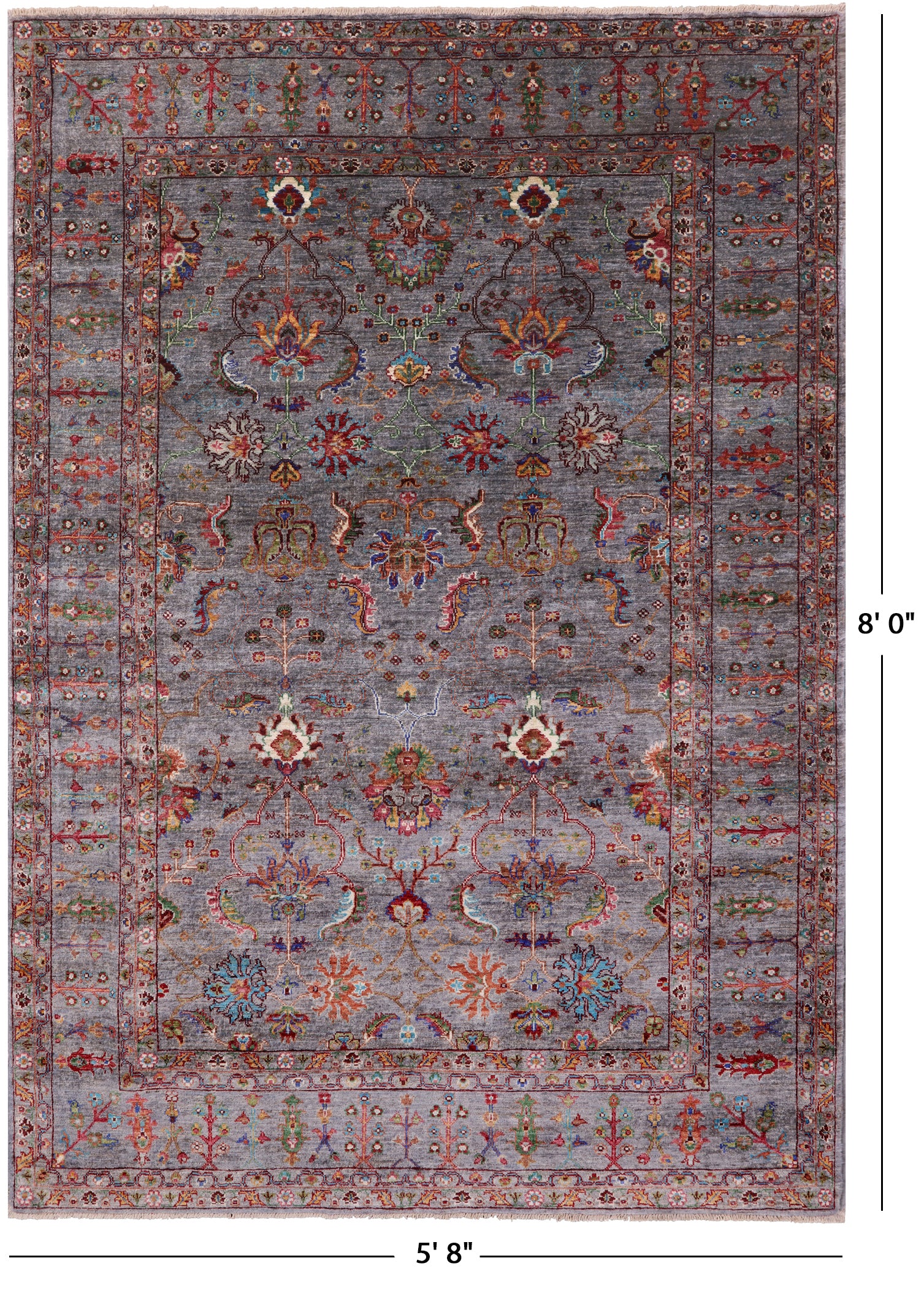 Grey Peshawar Hand Knotted Wool Rug - 5' 8" X 8' 0" - Golden Nile