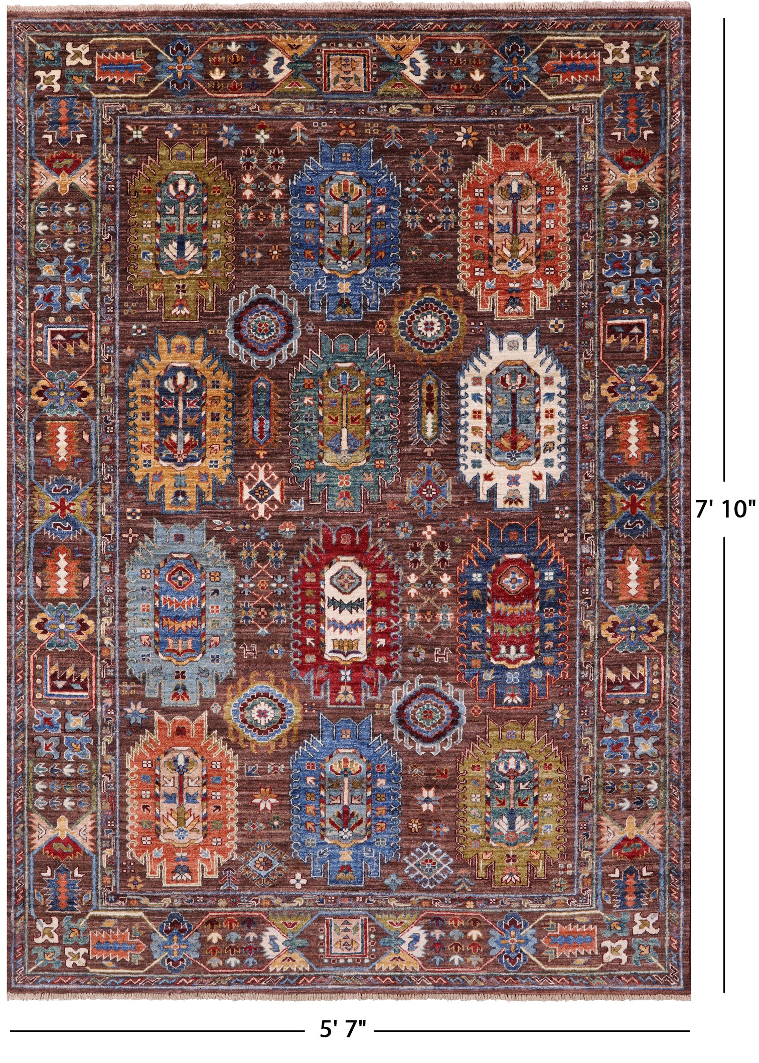 Brown Turkmen Ersari Hand Knotted Wool Rug - 5' 7" X 7' 10" - Golden Nile