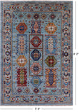 Blue Turkmen Ersari Hand Knotted Wool Rug - 5' 8" X 8' 2" - Golden Nile