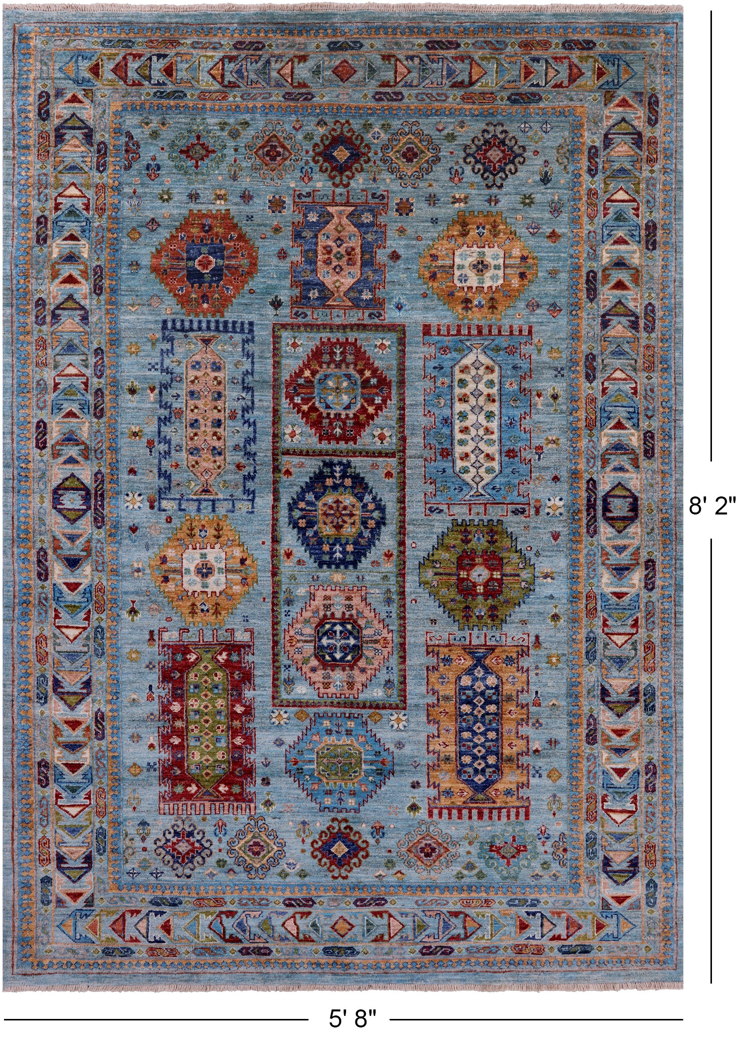 Blue Turkmen Ersari Hand Knotted Wool Rug - 5' 8" X 8' 2" - Golden Nile