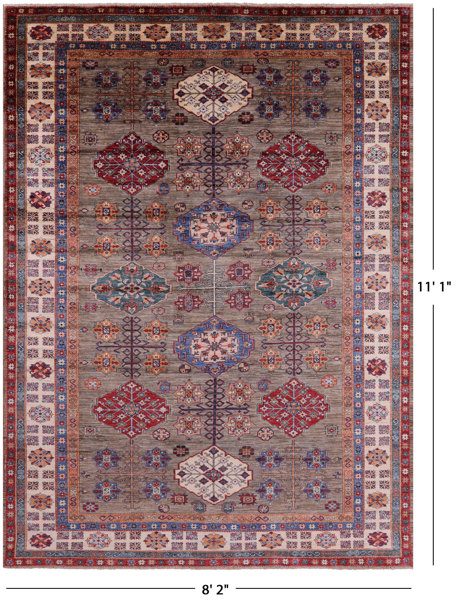 Super Kazak Hand Knotted Wool Rug - 8' 2" X 11' 1" - Golden Nile