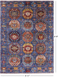 Blue Turkmen Ersari Hand Knotted Wool Rug - 4' 11" X 6' 9" - Golden Nile