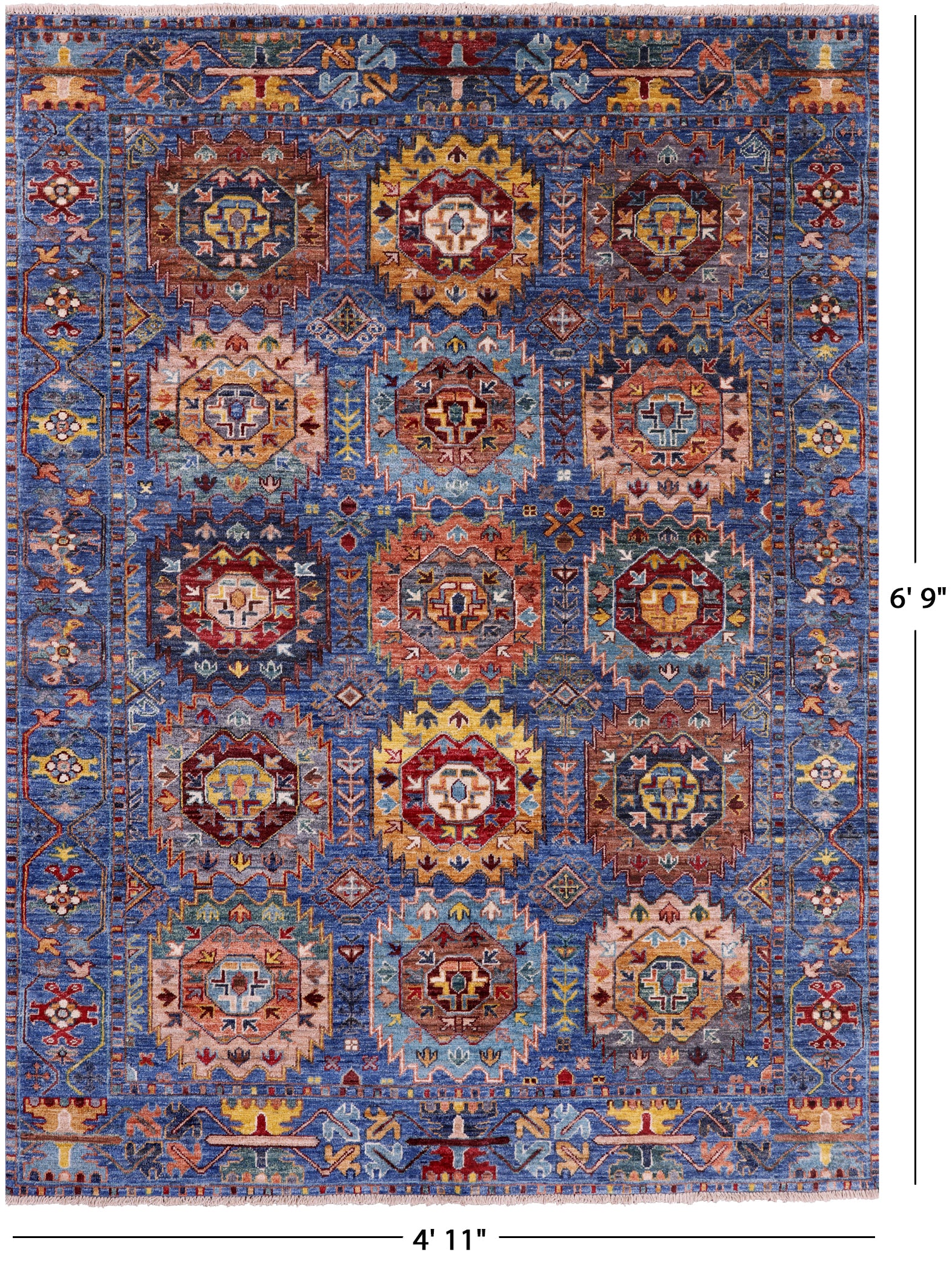 Blue Turkmen Ersari Hand Knotted Wool Rug - 4' 11" X 6' 9" - Golden Nile
