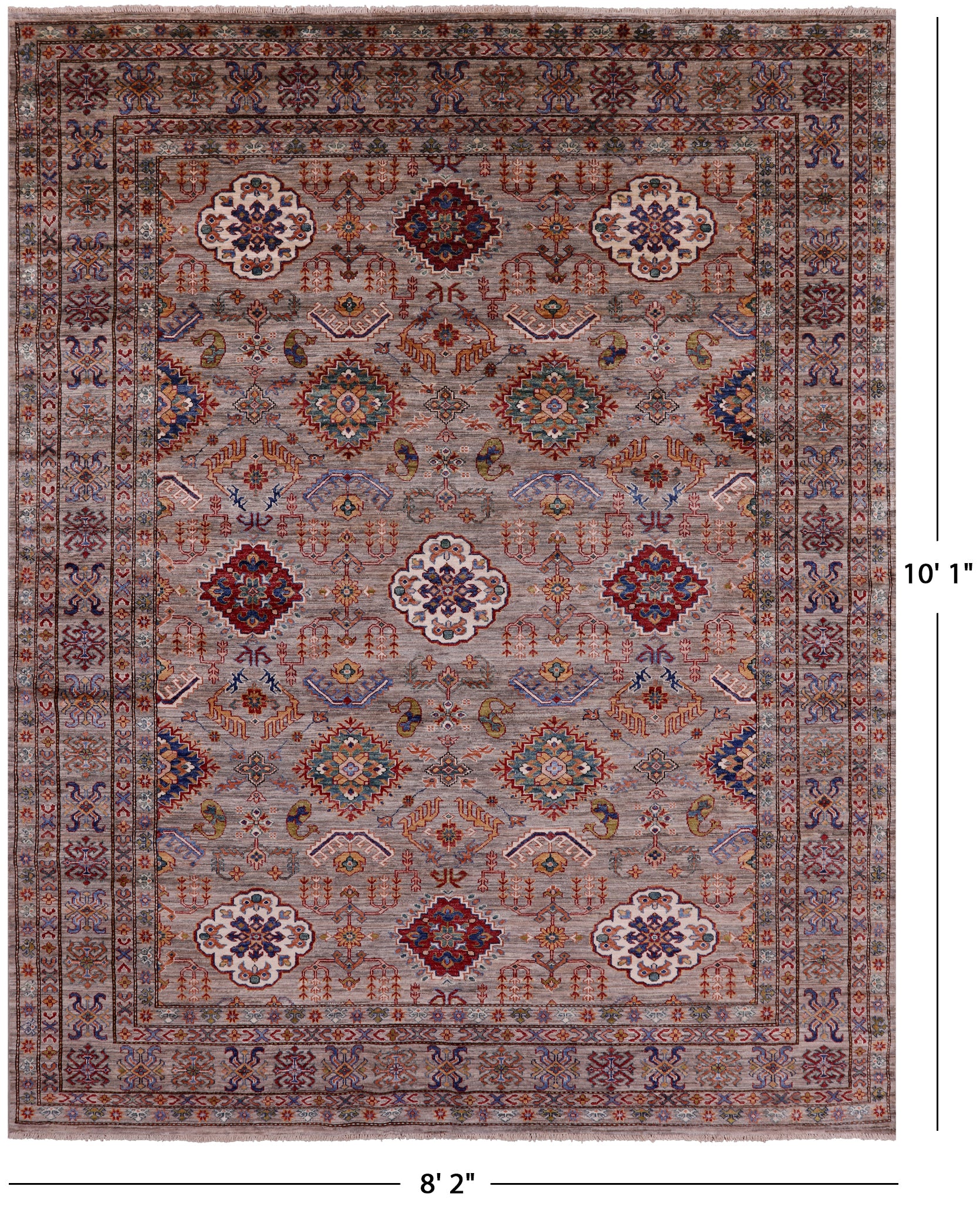 Super Kazak Hand Knotted Wool Rug - 8' 2" X 10' 1" - Golden Nile