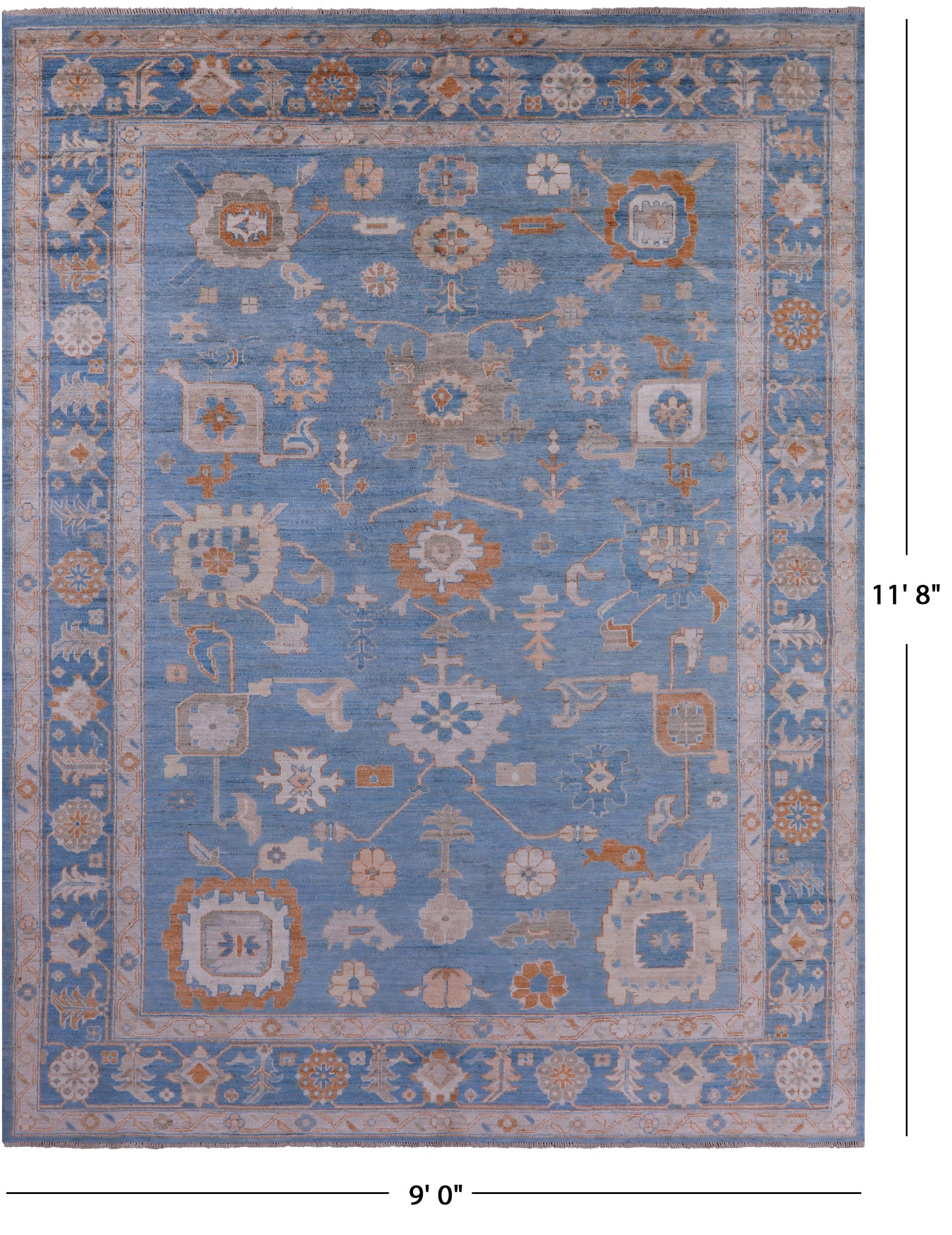 Blue Turkish Oushak Handmade Wool Rug - 9' 0" X 11' 8" - Golden Nile