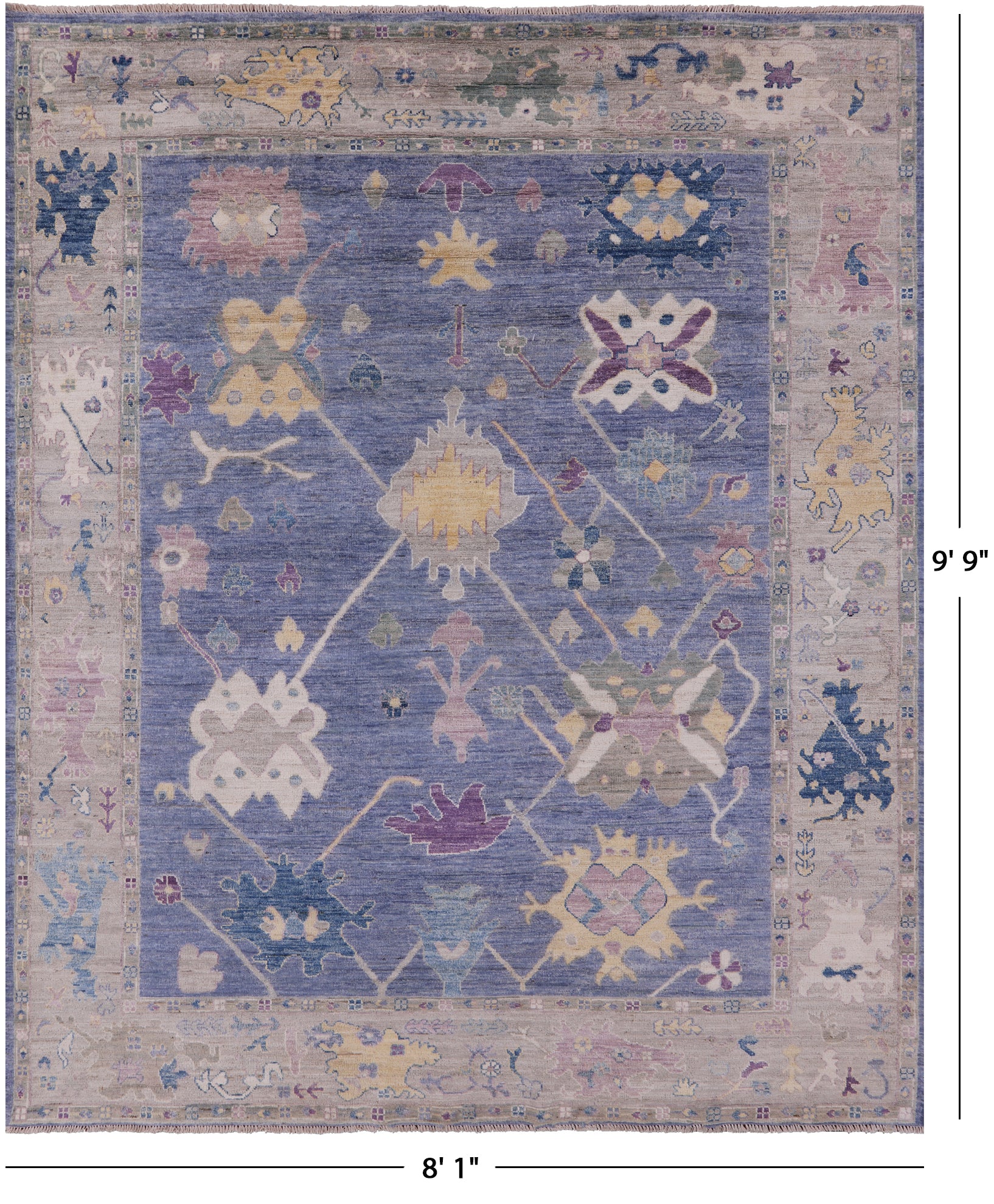Blue Turkish Oushak Hand Knotted Wool Rug - 8' 1" X 9' 9" - Golden Nile