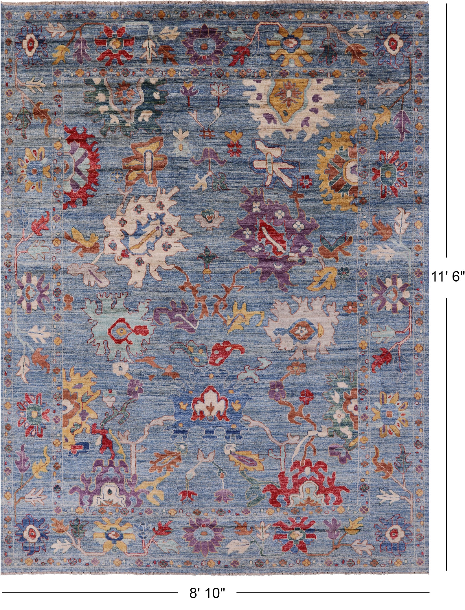 Blue Turkish Oushak Hand Knotted Wool Rug - 8' 10" X 11' 6" - Golden Nile