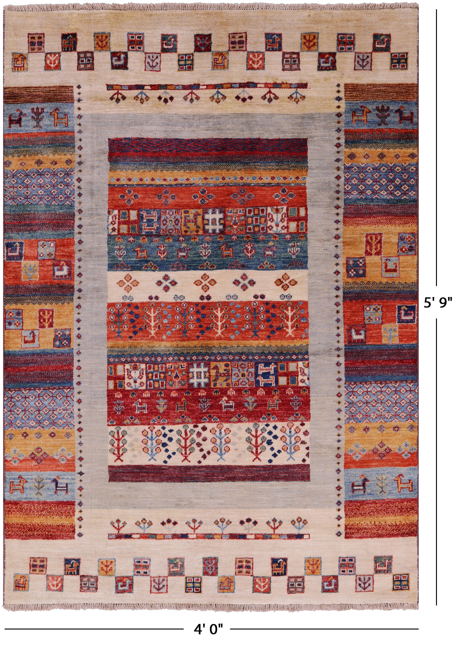 Persian Gabbeh Hand Knotted Wool Rug - 4' 0" X 5' 9" - Golden Nile