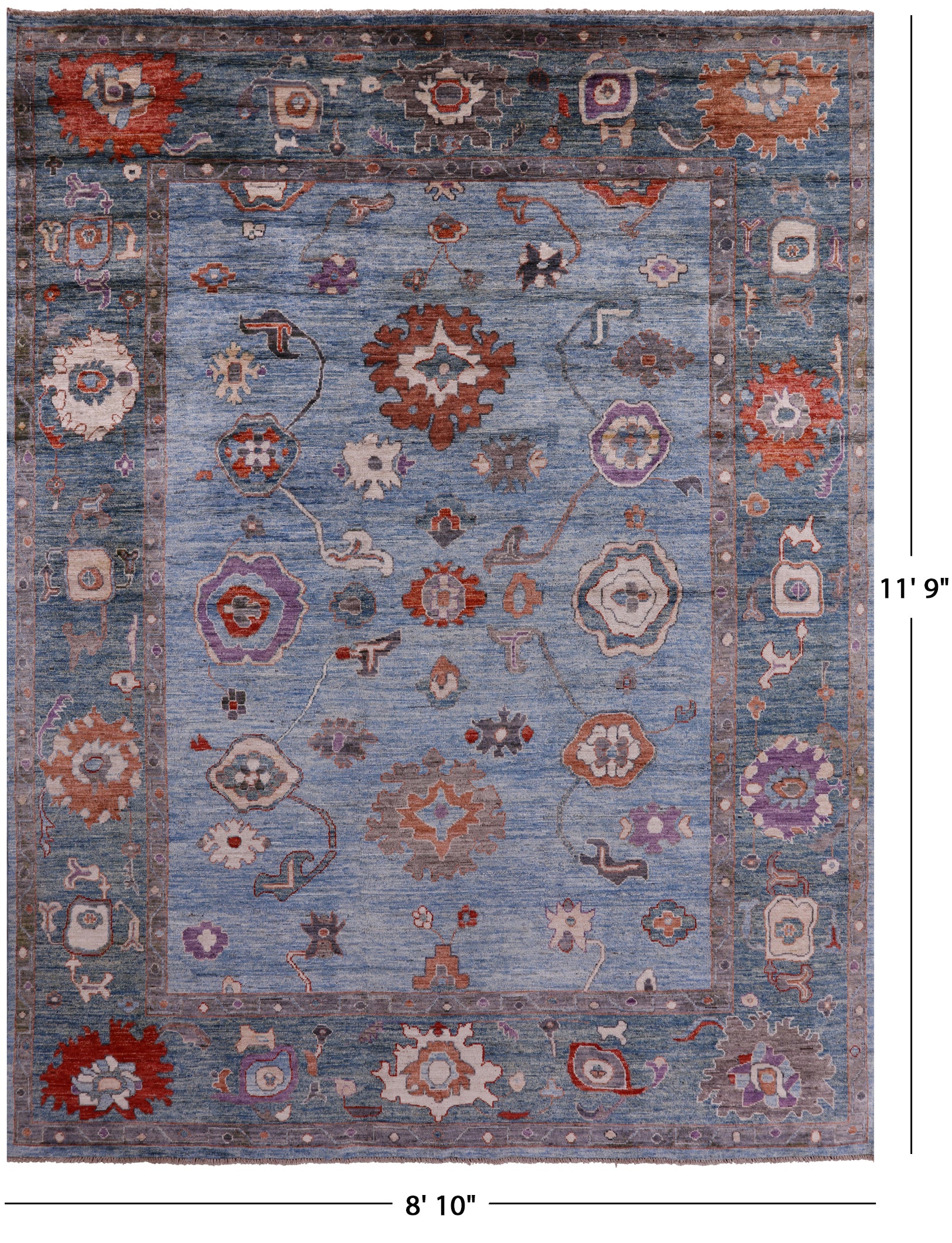 Blue Turkish Oushak Hand Knotted Wool Rug - 8' 10" X 11' 9" - Golden Nile