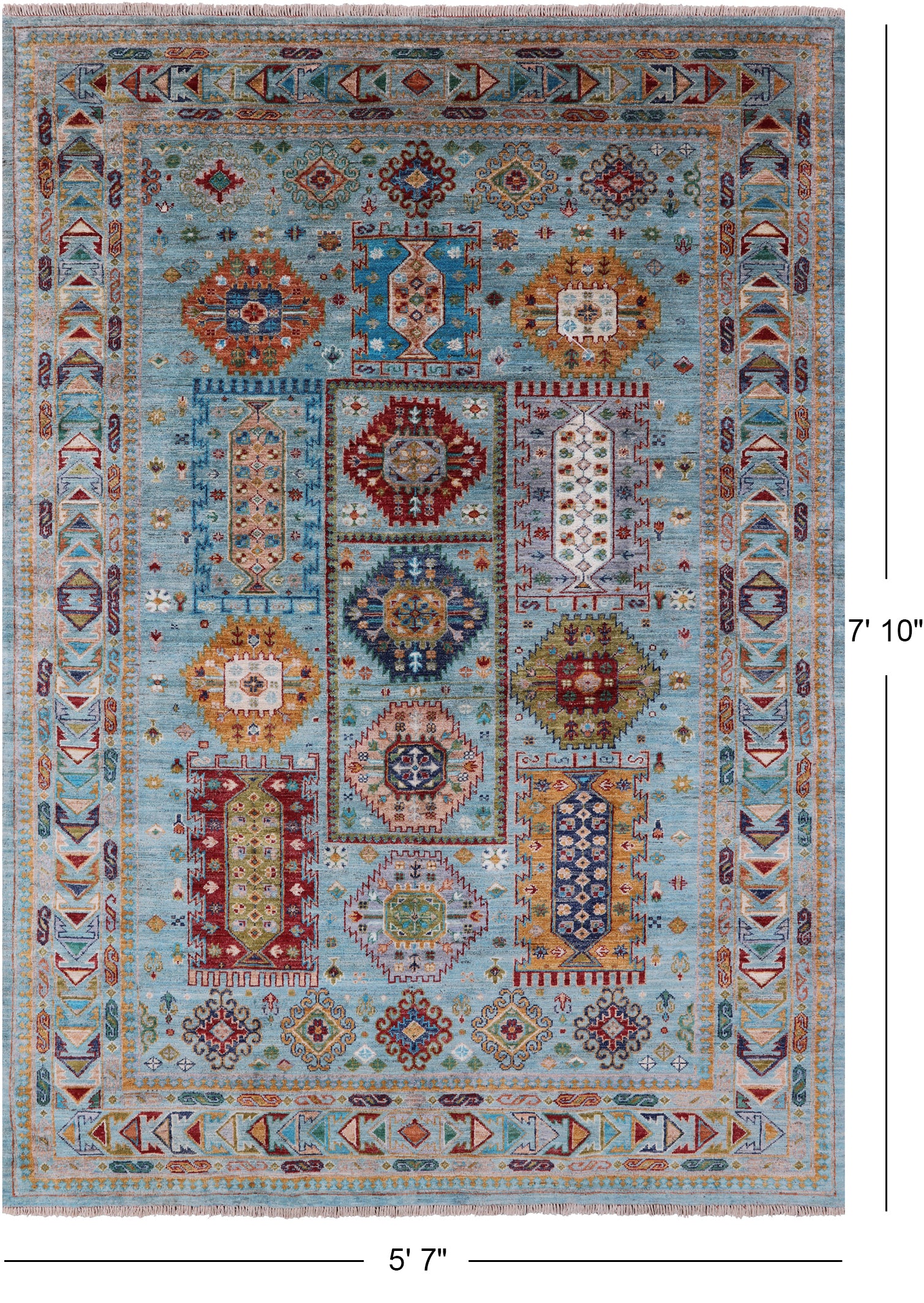 Blue Turkmen Ersari Hand Knotted Wool Rug - 5' 7" X 7' 10" - Golden Nile