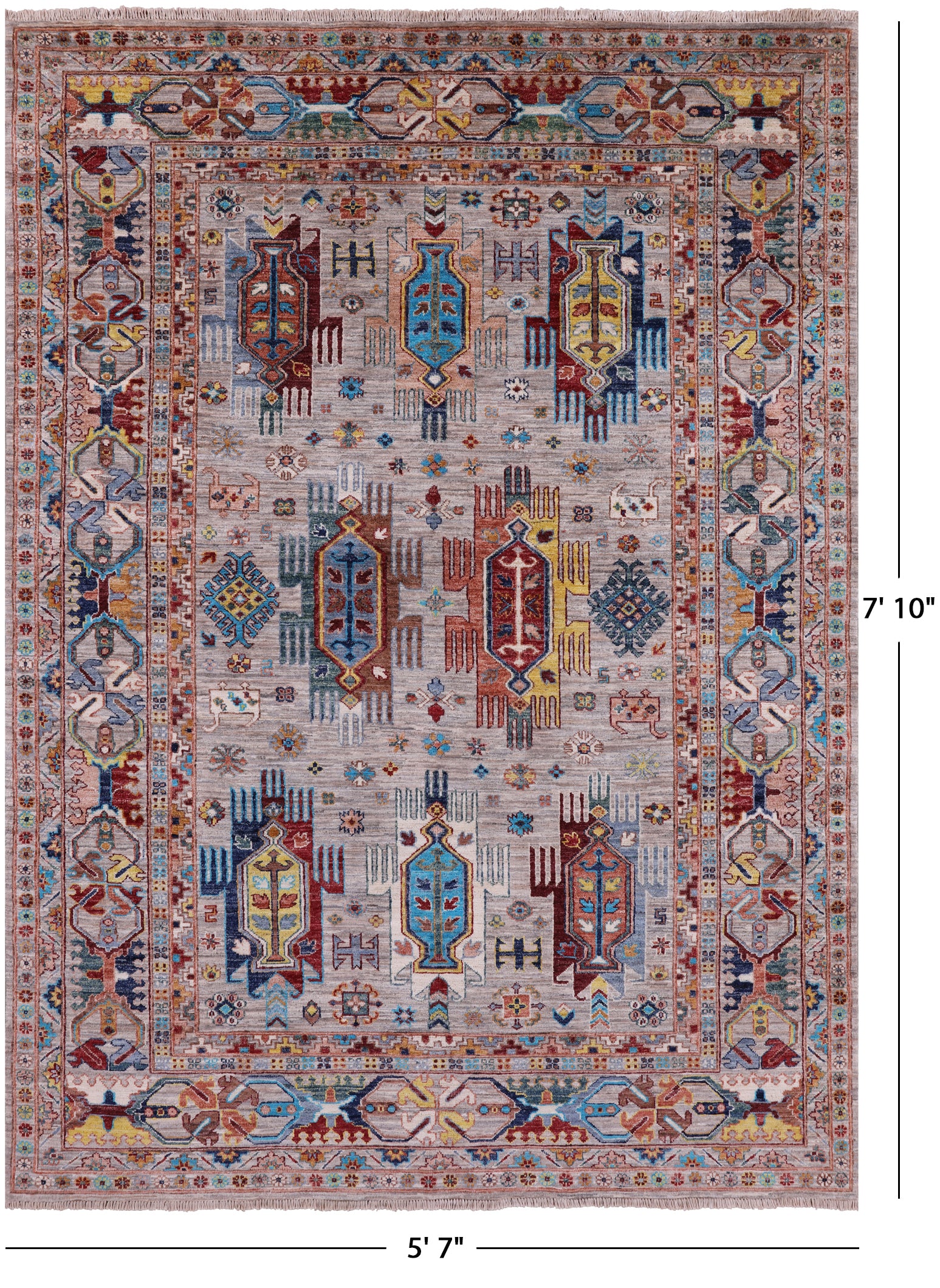 Turkmen Ersari Hand Knotted Wool Rug - 5' 7" X 7' 10" - Golden Nile