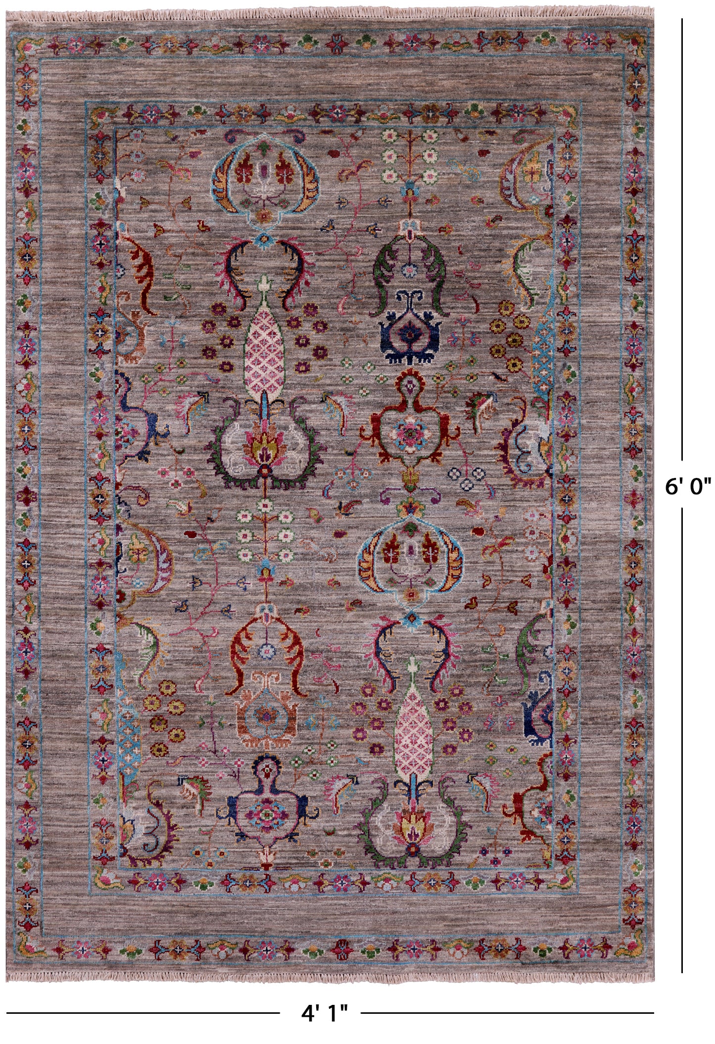 Peshawar Hand Knotted Wool Rug - 4' 1" X 6' 0" - Golden Nile
