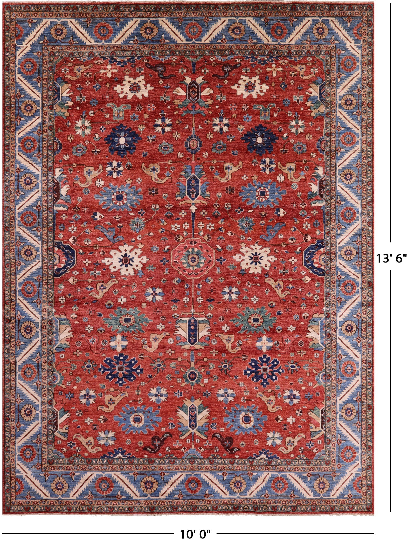 Red Persian Fine Serapi Hand Knotted Wool Rug - 10' 0" X 13' 6" - Golden Nile