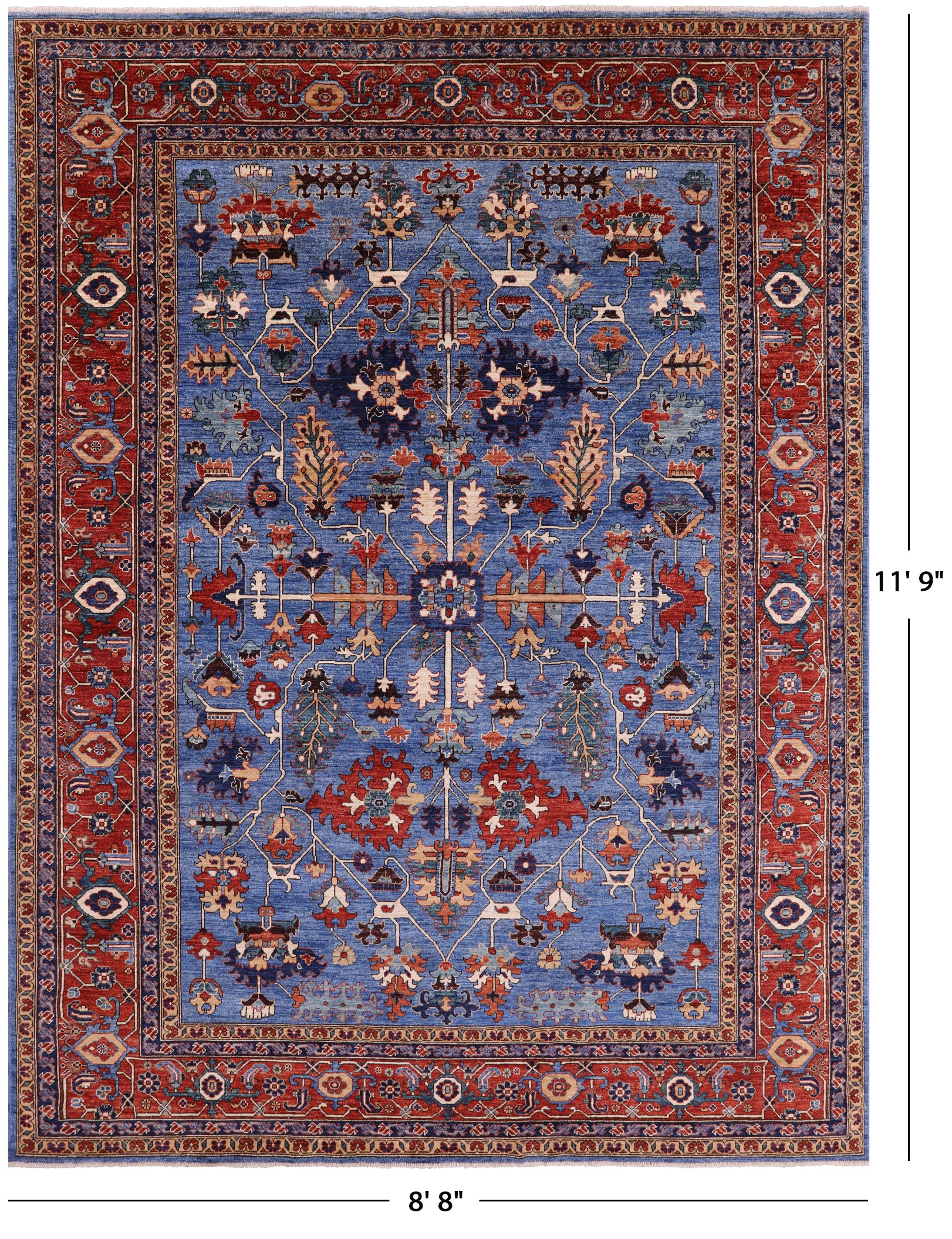 Blue Persian Fine Serapi Handmade Wool Rug - 8' 8" X 11' 9" - Golden Nile