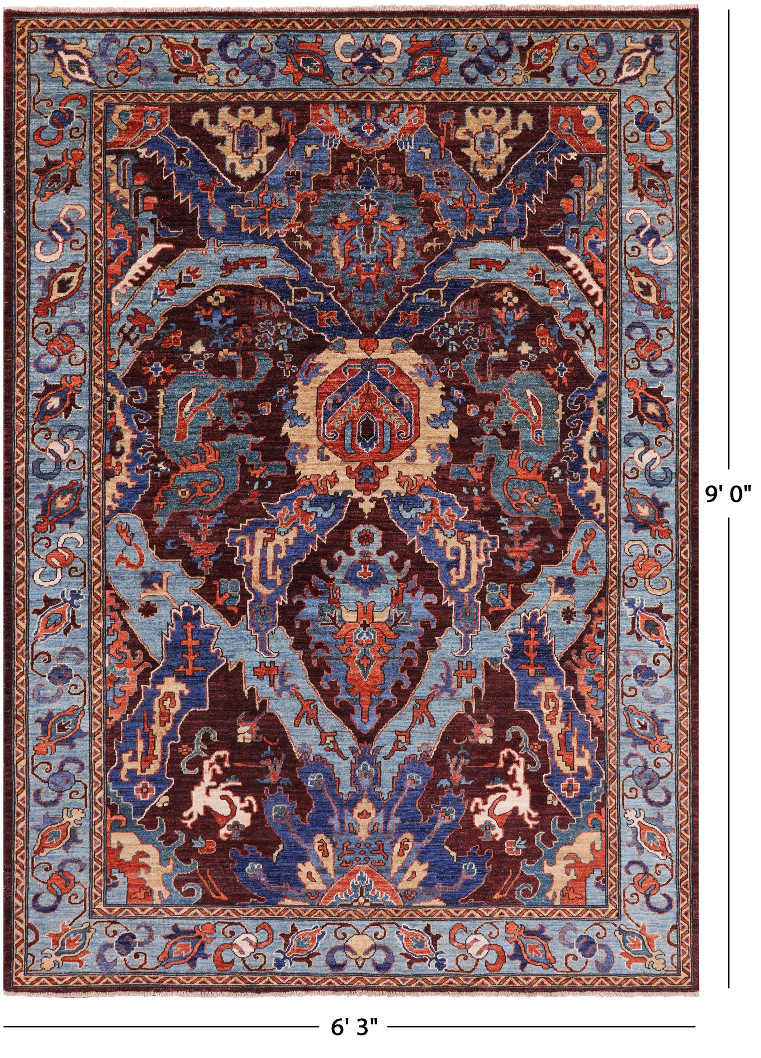 Persian Fine Serapi Hand Knotted Wool Rug - 6' 3" X 9' 0" - Golden Nile