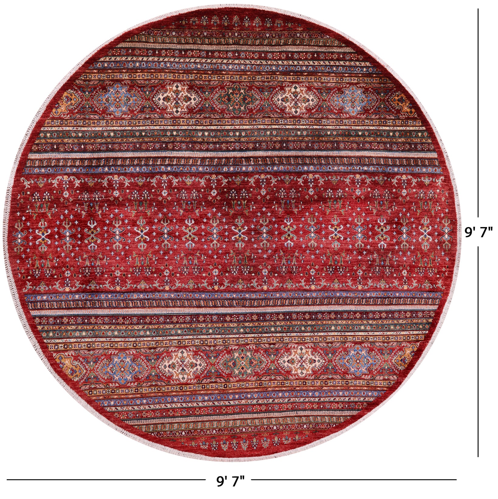 Red Round Khorjin Persian Gabbeh Hand Knotted Wool Rug - 9' 7" X 9' 7" - Golden Nile