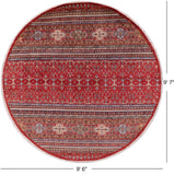 Red Round Khorjin Persian Gabbeh Handmade Wool Rug - 9' 6" X 9' 7" - Golden Nile