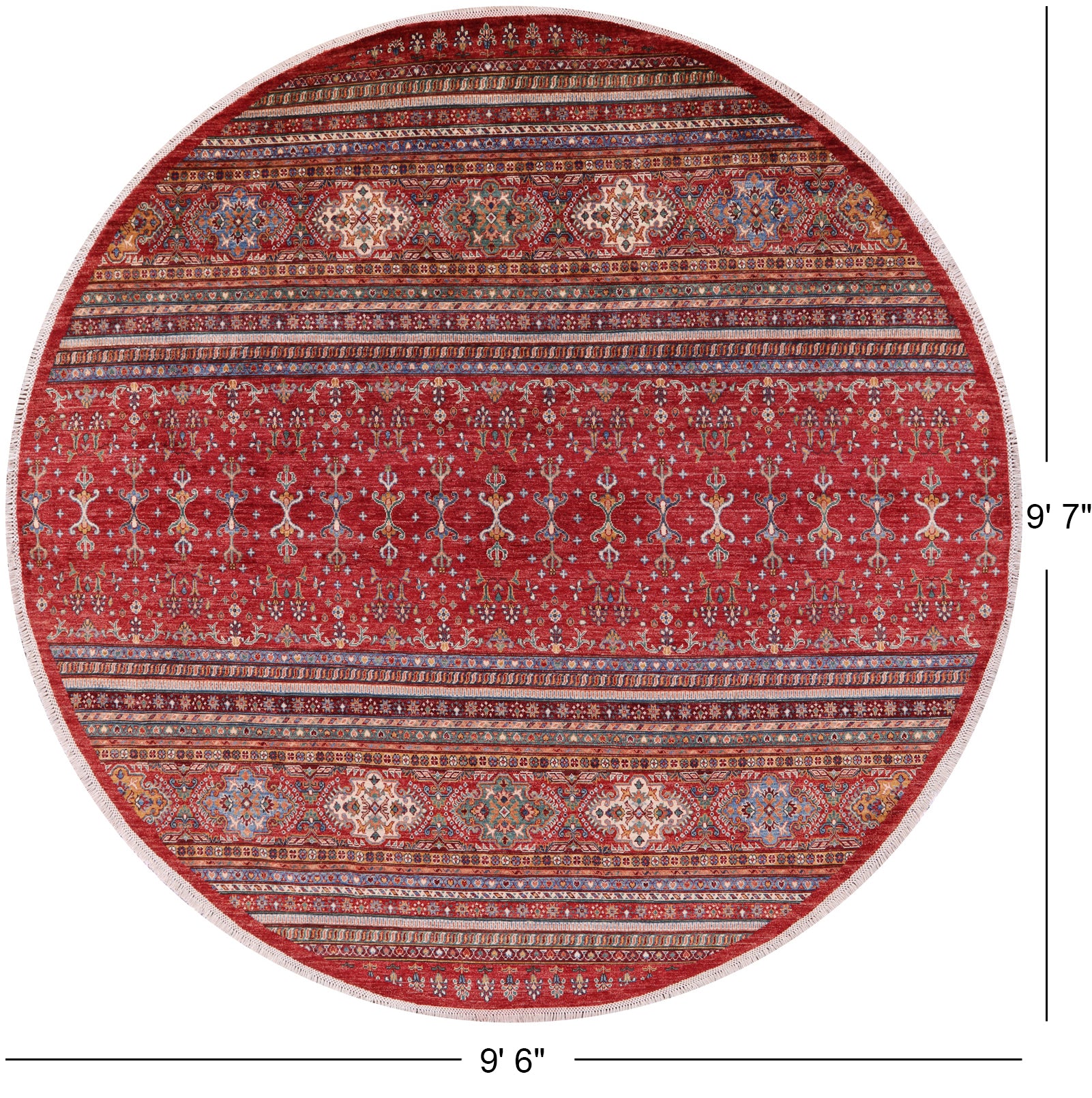 Red Round Khorjin Persian Gabbeh Handmade Wool Rug - 9' 6" X 9' 7" - Golden Nile