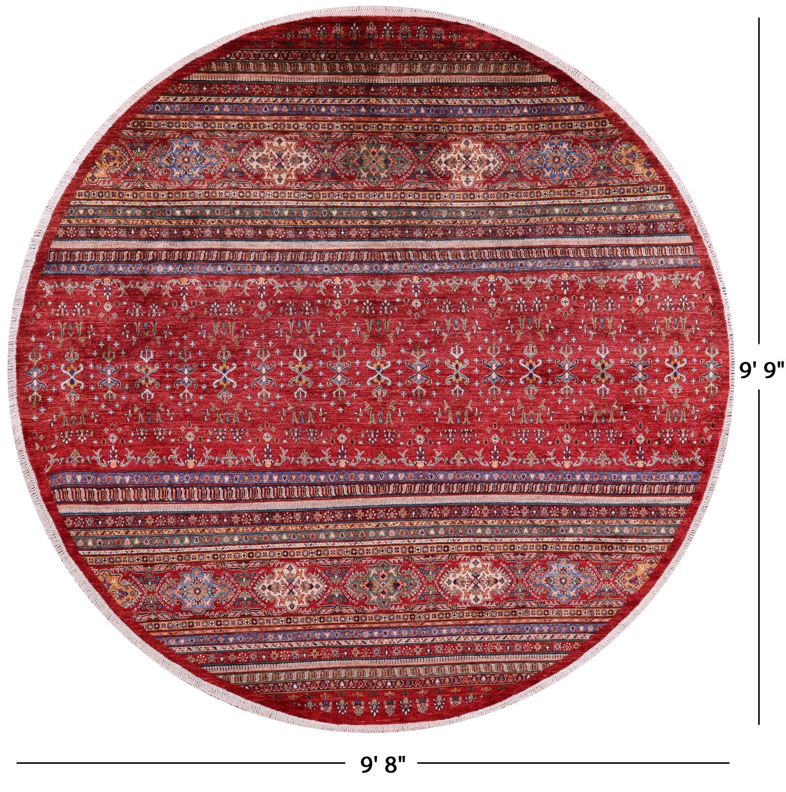 Red Round Khorjin Persian Gabbeh Hand Knotted Wool Rug - 9' 8" X 9' 9" - Golden Nile