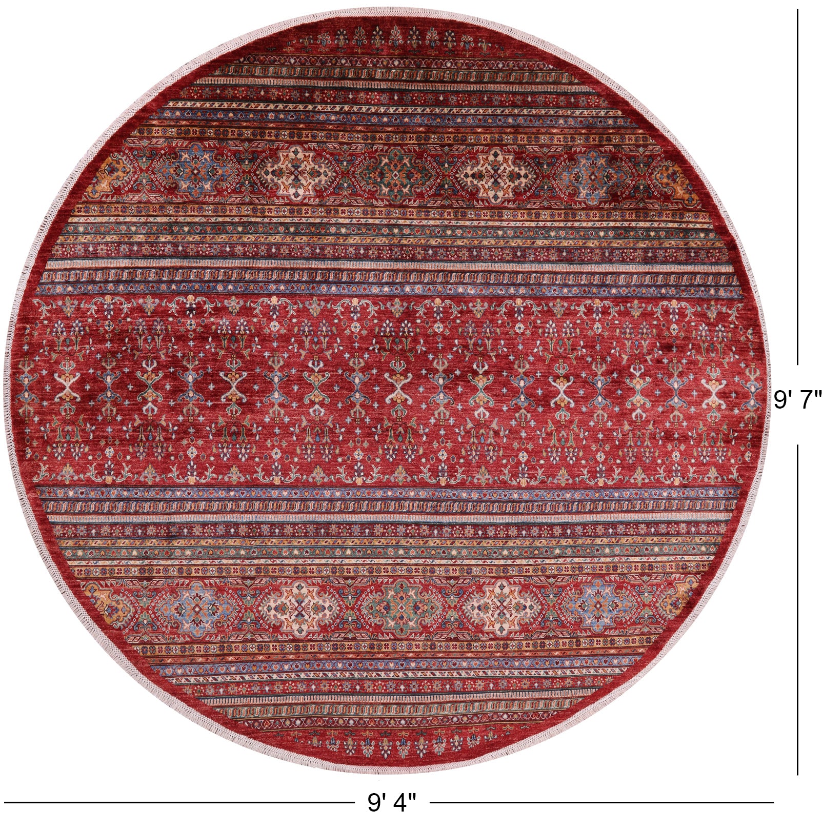 Red Round Khorjin Persian Gabbeh Hand Knotted Wool Rug - 9' 4" X 9' 7" - Golden Nile