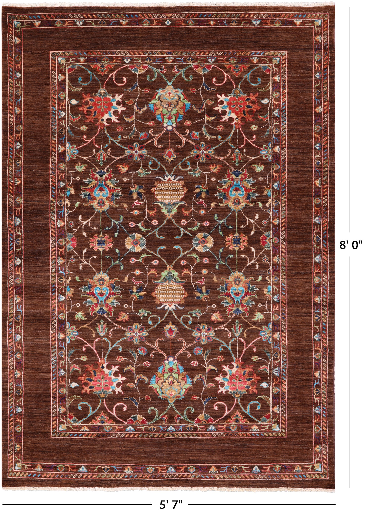 Brown Peshawar Handmade Wool Rug - 5' 7" X 8' 0" - Golden Nile