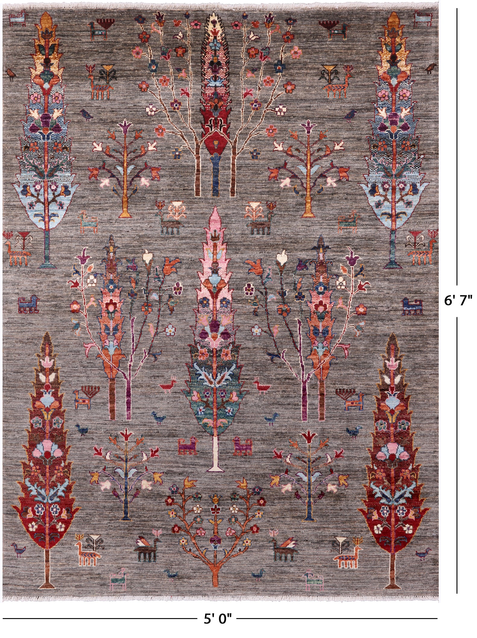 Persian Gabbeh Handmade Wool Rug - 5' 0" X 6' 7" - Golden Nile