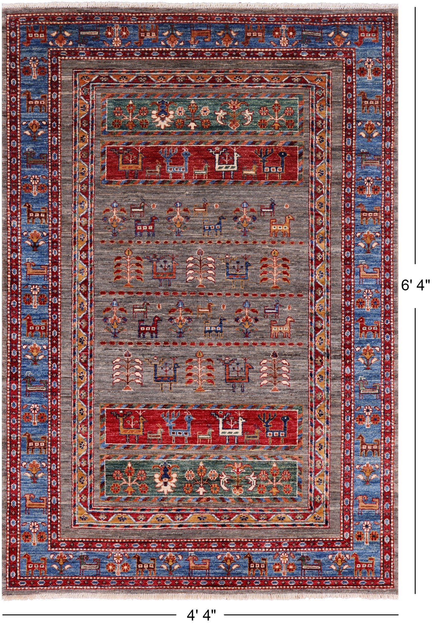 Tribal Persian Gabbeh Hand Knotted Wool Rug - 4' 4" X 6' 4" - Golden Nile