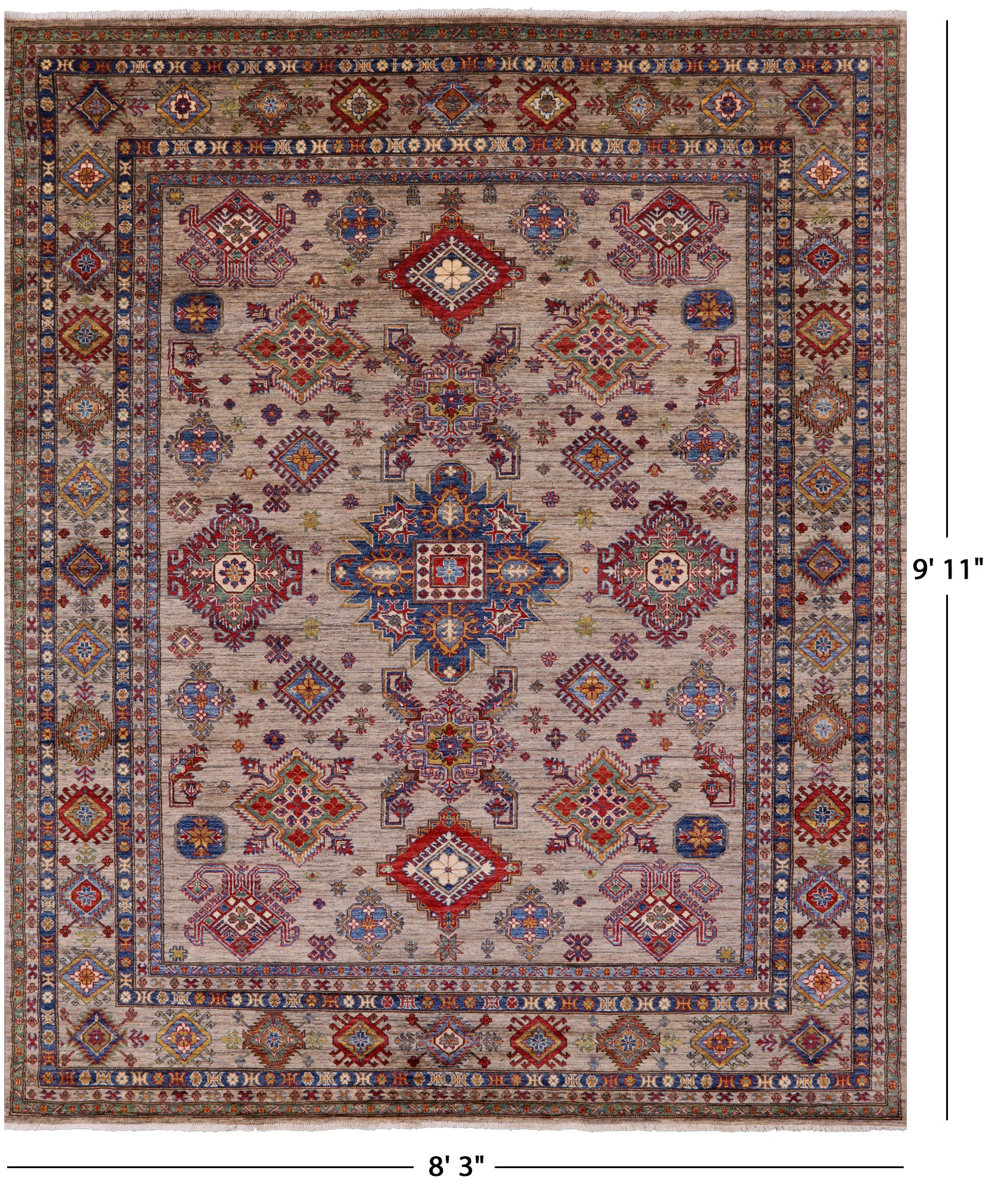 Super Kazak Hand Knotted Wool Rug - 8' 3" X 9' 11" - Golden Nile