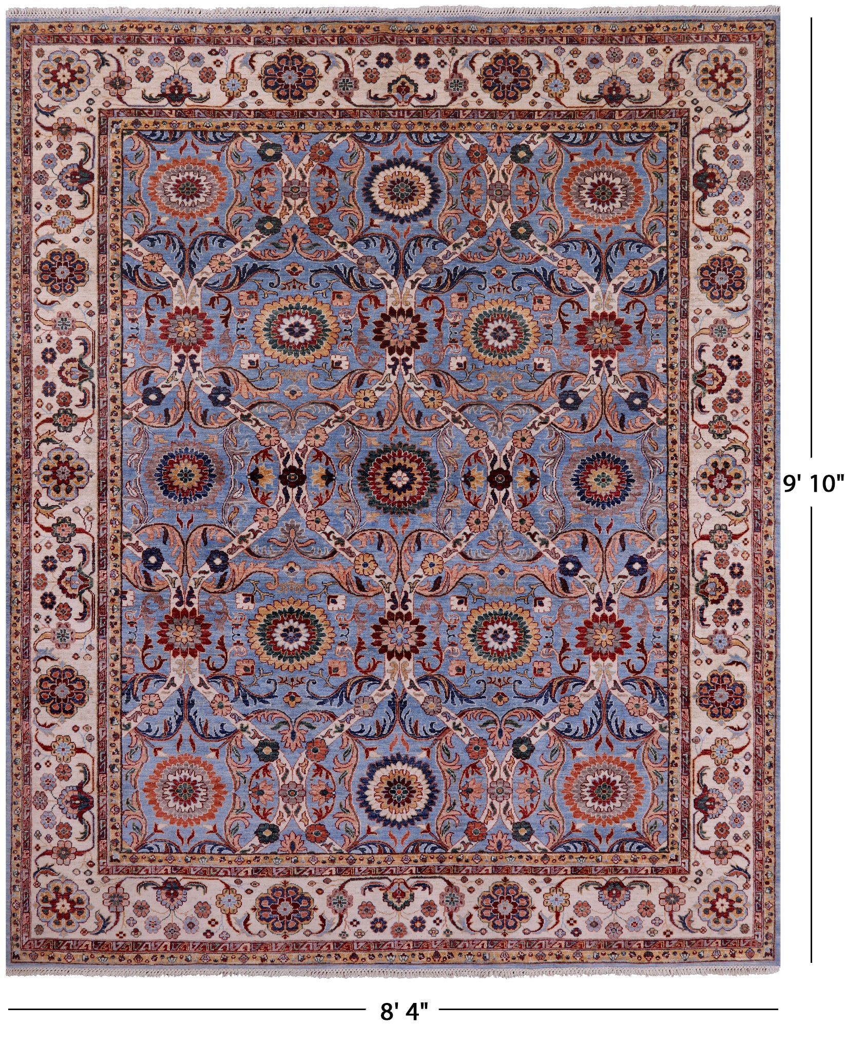 Blue Persian Tabriz Hand Knotted Wool Rug - 8' 4" X 9' 10" - Golden Nile