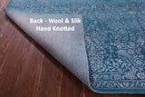 Blue Full Pile Overdyed Hand Knotted Wool & Silk Rug - 7' 11" X 10' 0" - Golden Nile